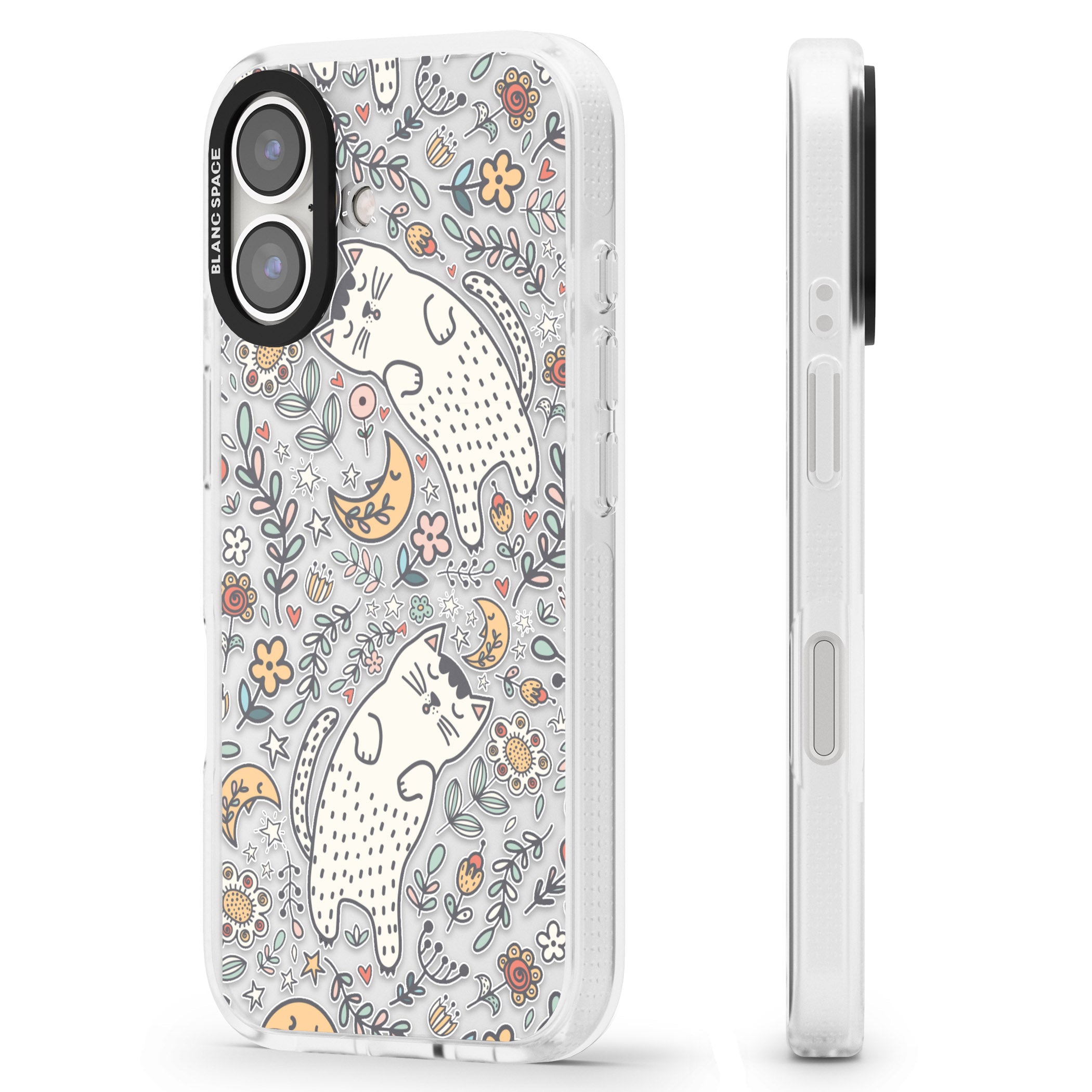 Sleeping Cat Pattern iPhone 16 / 16 Plus Clear Case Impact Air - Blanc Space
