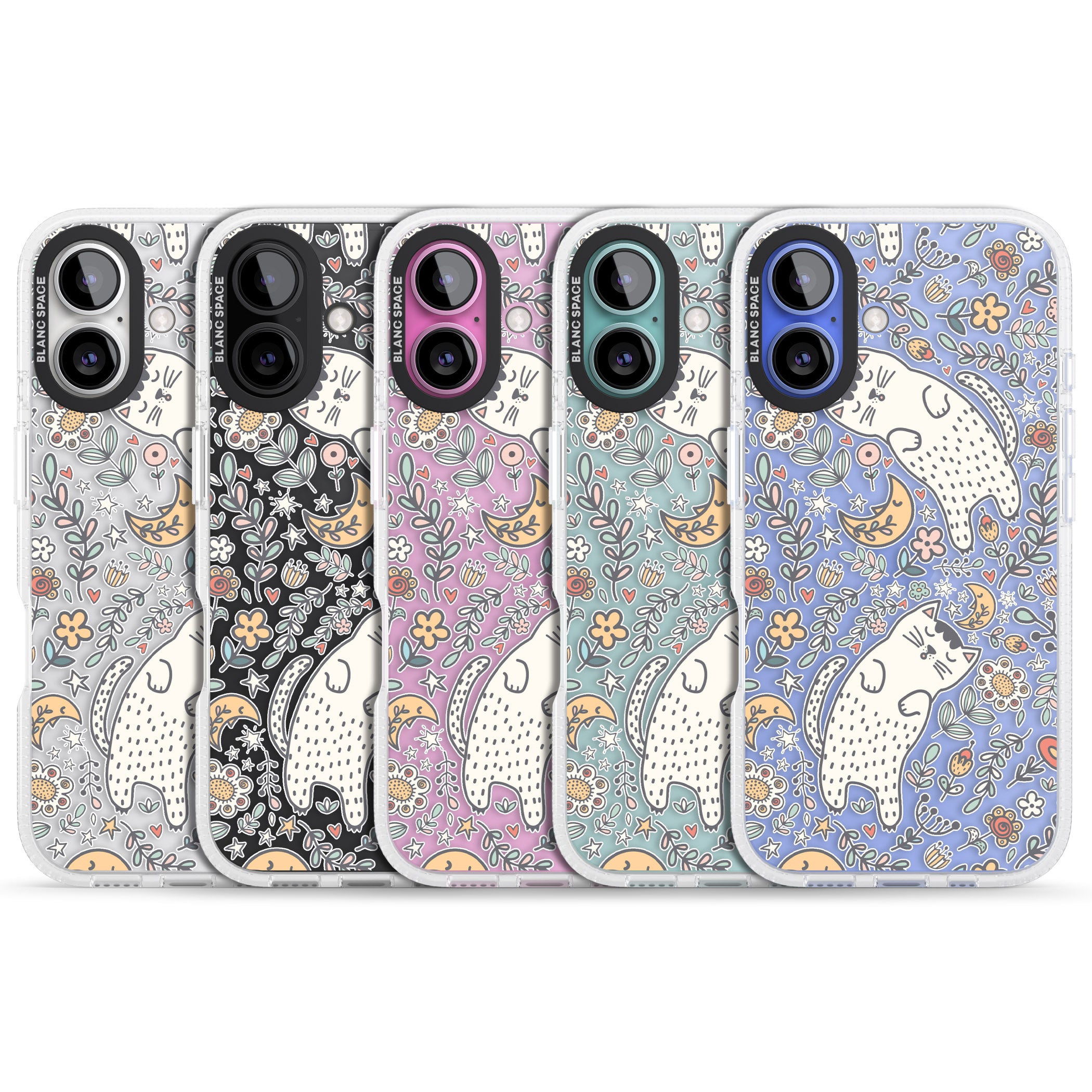 Sleeping Cat Pattern iPhone 16 / 16 Plus Clear Case Impact Air - Blanc Space