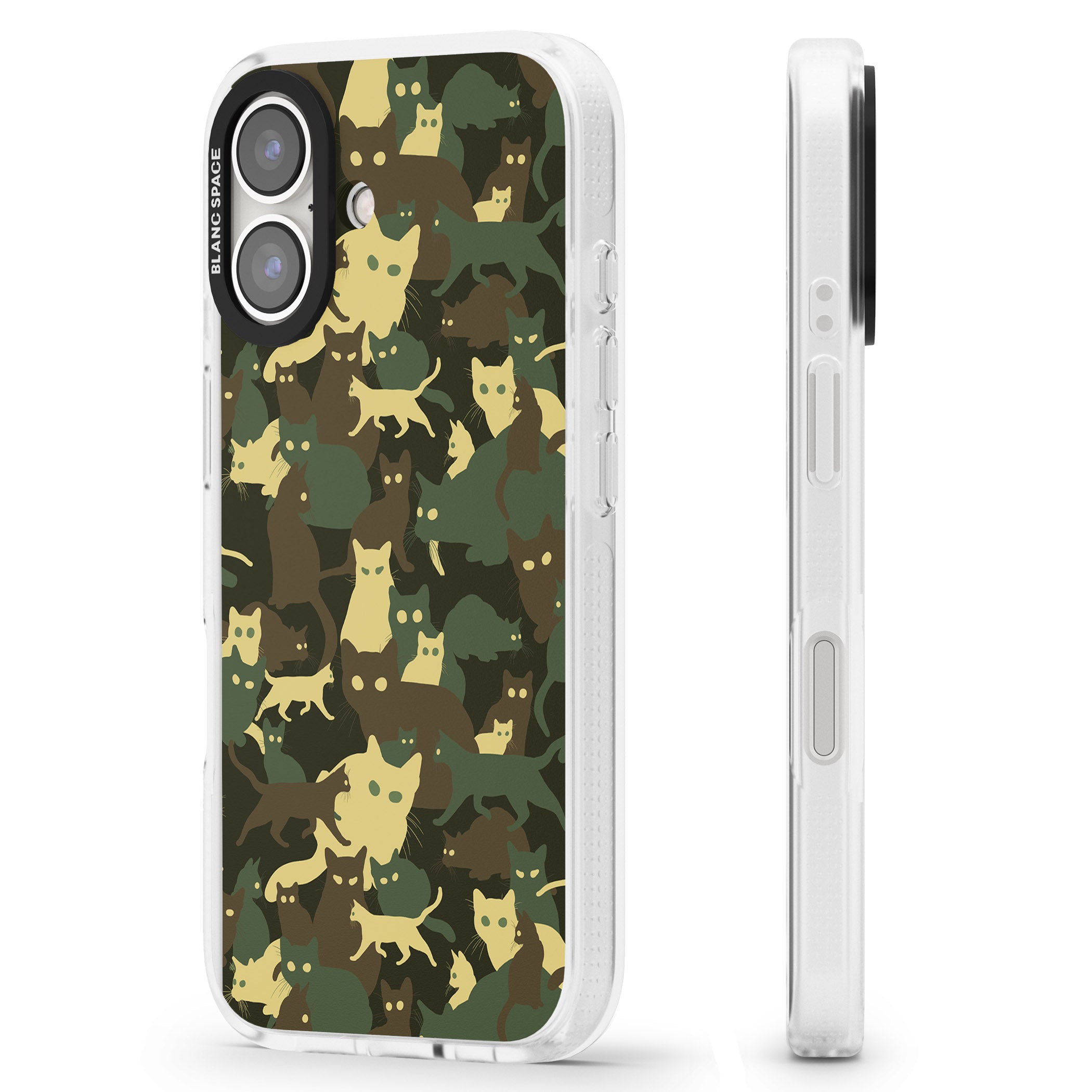 Forest Green Cat Camouflage Pattern iPhone 16 / 16 Plus Clear Case Impact Air - Blanc Space