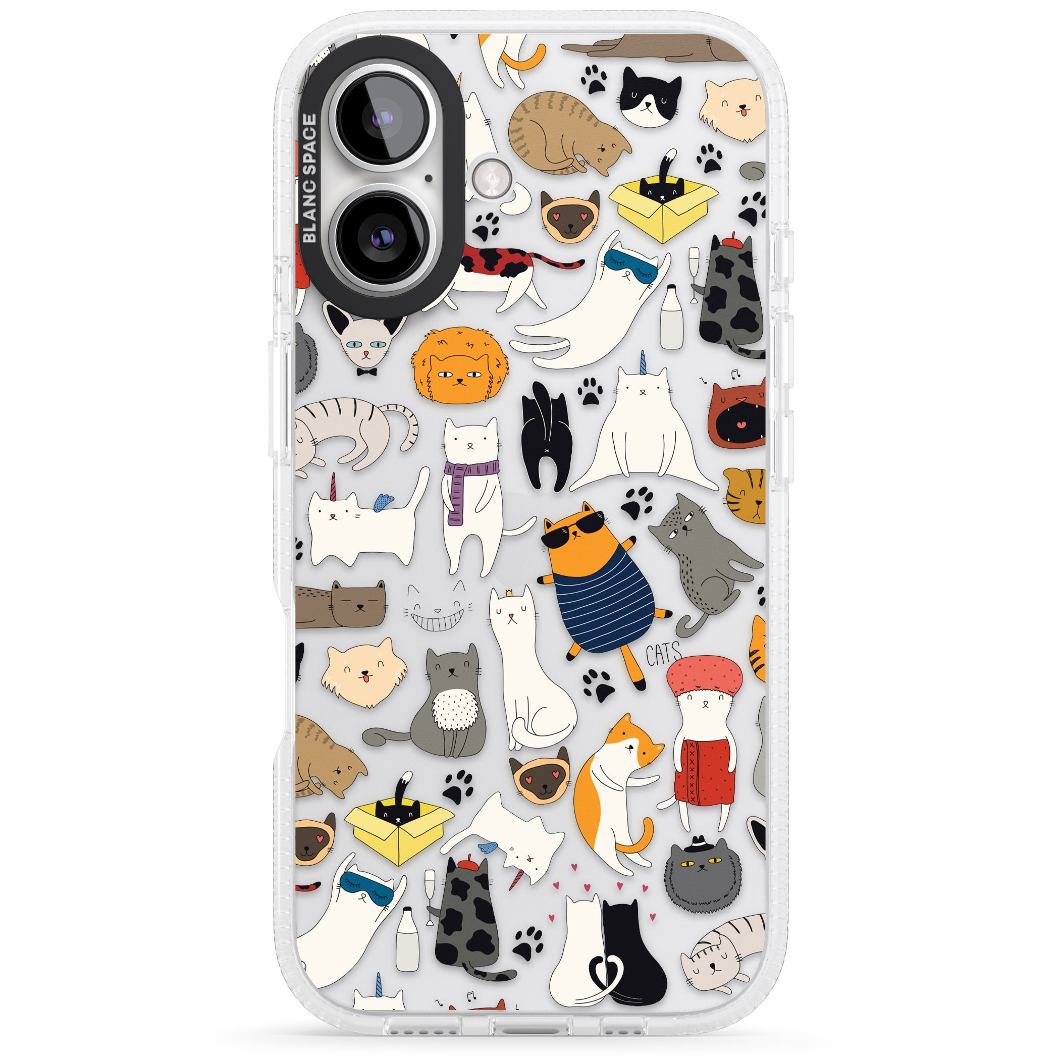 Cartoon Cat Collage iPhone 16 / 16 Plus Clear Case Impact Air - Blanc Space