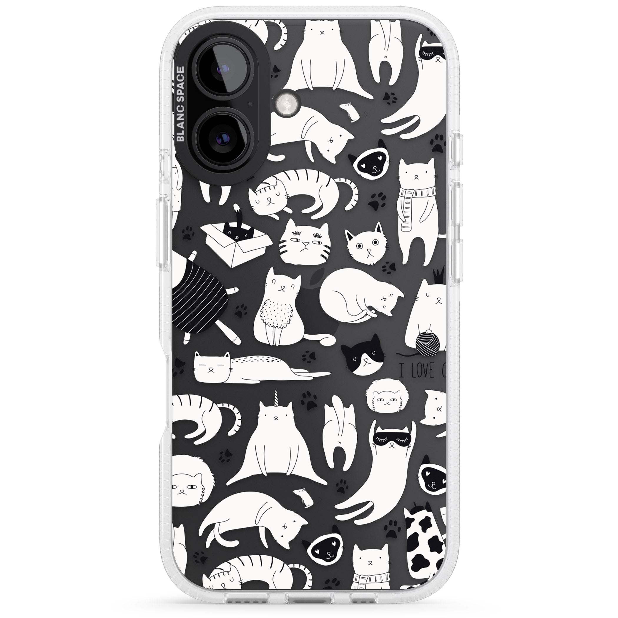 Cartoon Cat Collage - Black & White iPhone 16 / 16 Plus Clear Case Impact Air - Blanc Space
