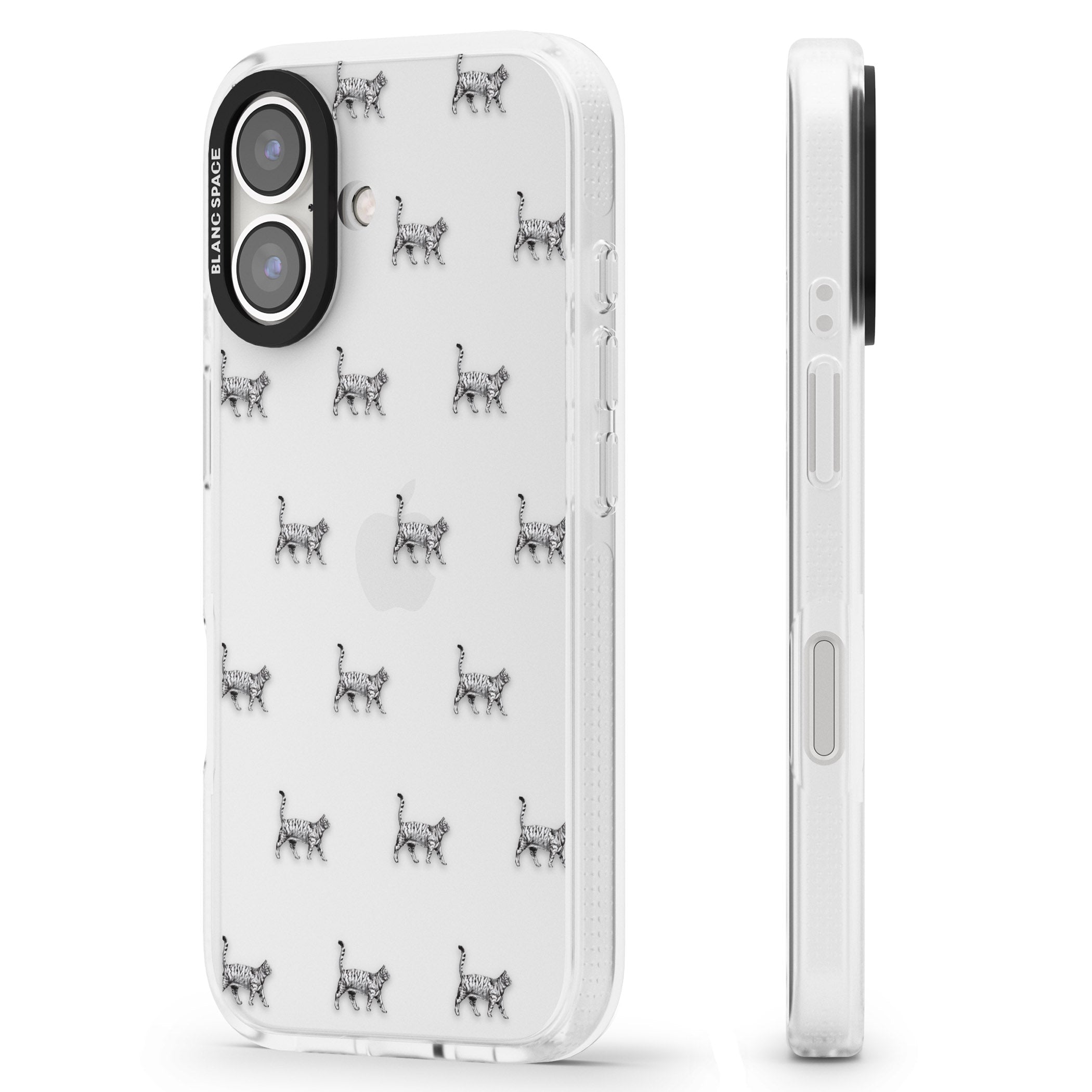 British Shorthair Cat Pattern iPhone 16 / 16 Plus Clear Case Impact Air - Blanc Space