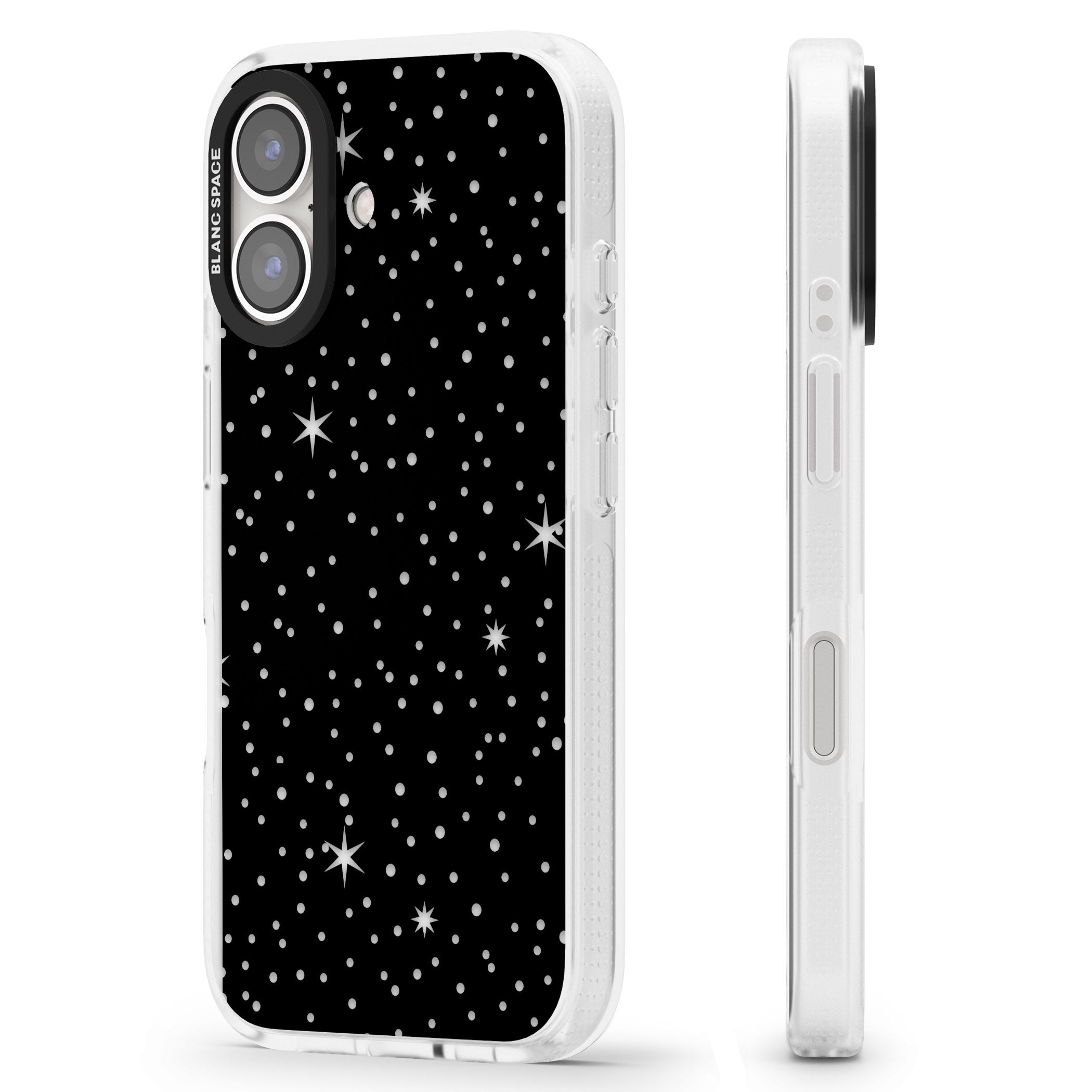 Celestial Cut-Out Stars iPhone 16 / 16 Plus Clear Case Impact Air - Blanc Space