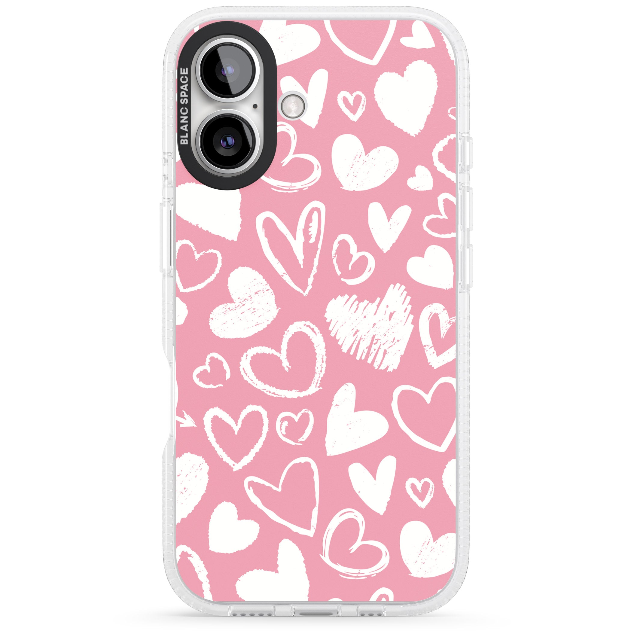 Chalk Hearts iPhone 16 / 16 Plus Clear Case Impact Air - Blanc Space