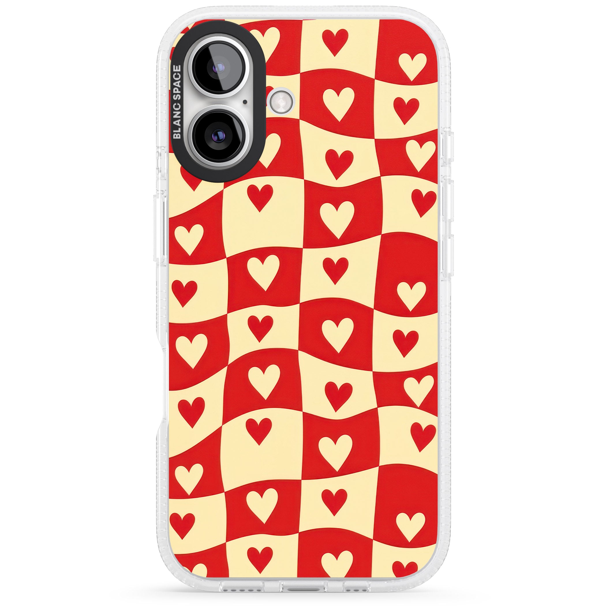 Red Wavy Checked & Hearts iPhone 16 / 16 Plus Clear Case Impact Air - Blanc Space