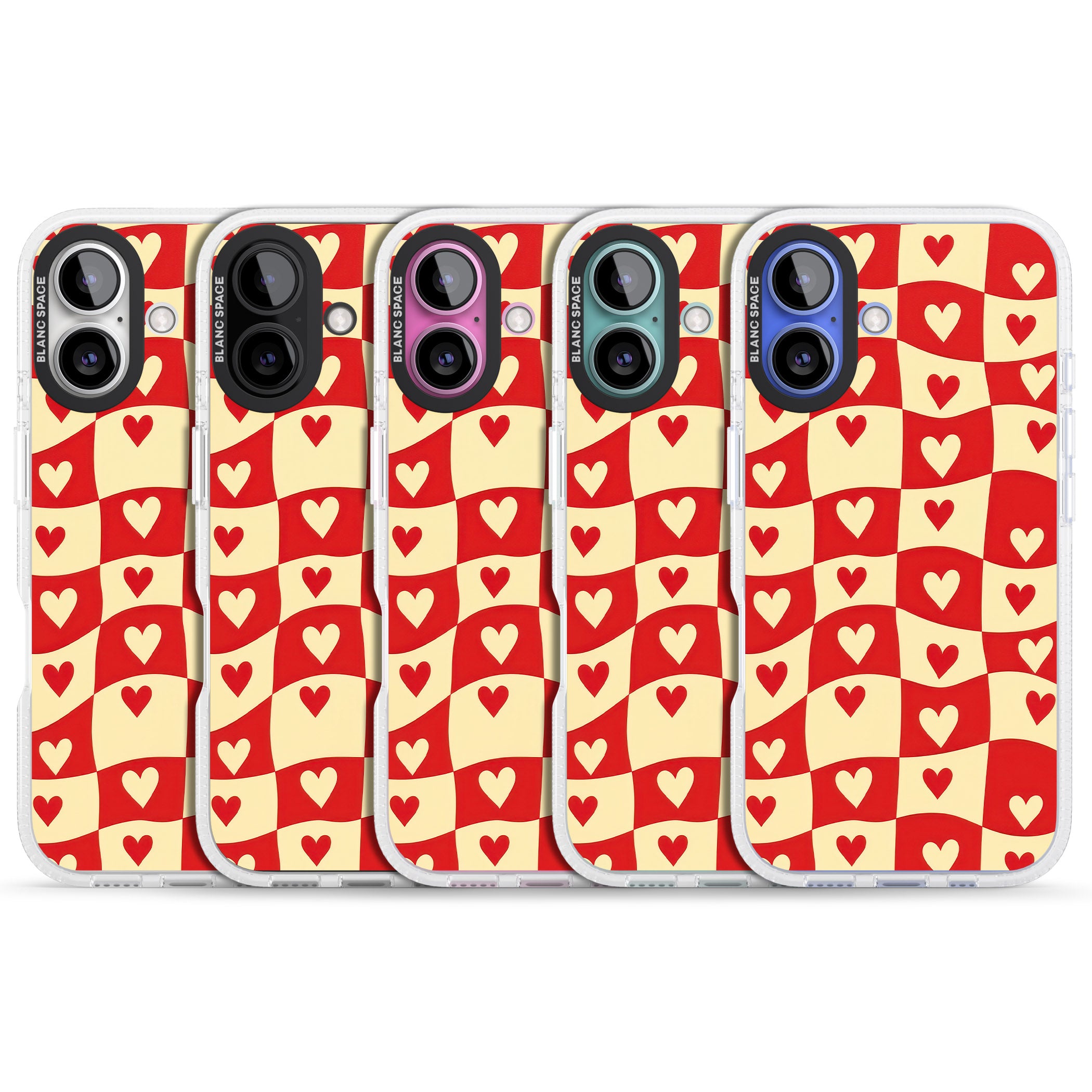 Red Wavy Checked & Hearts iPhone 16 / 16 Plus Clear Case Impact Air - Blanc Space