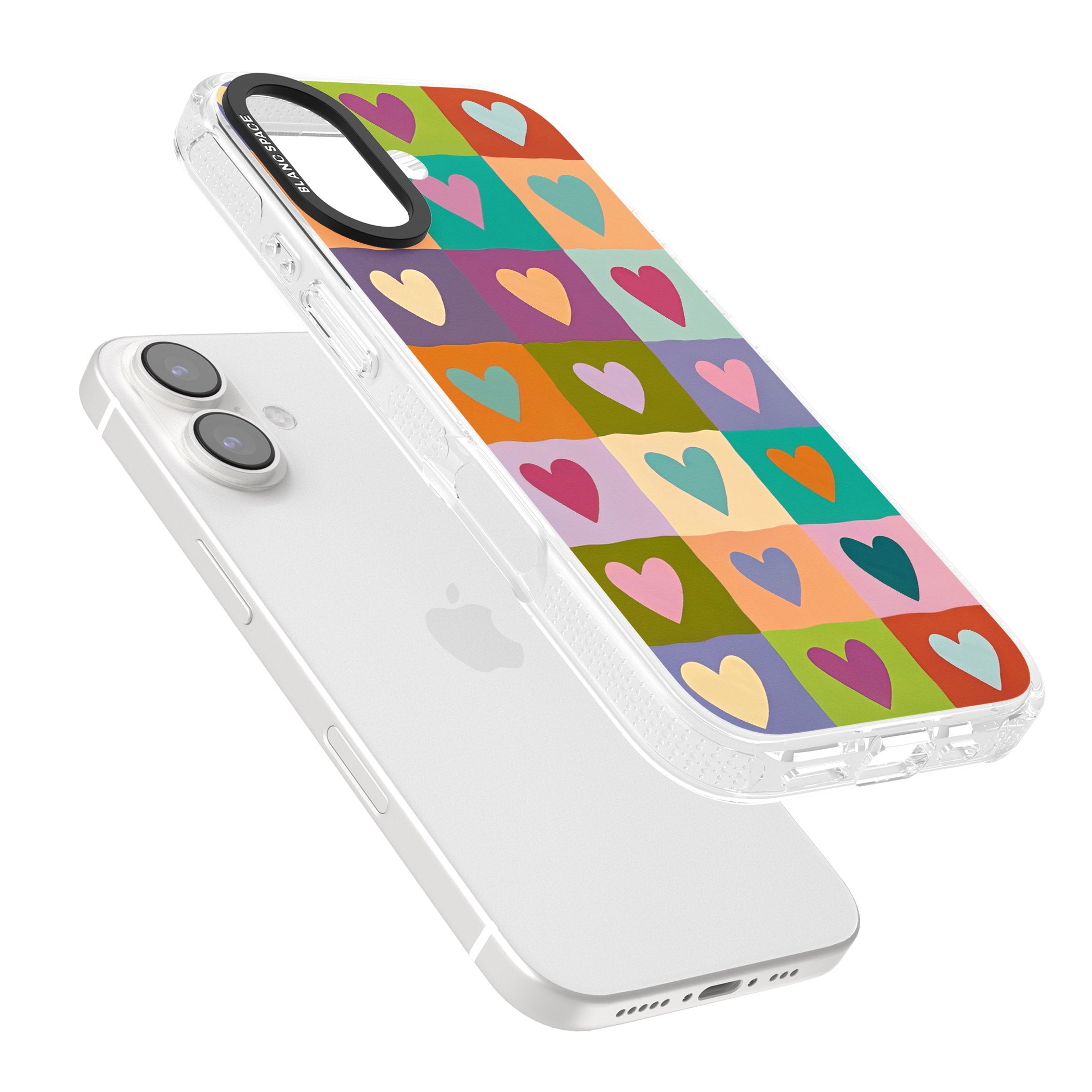 Multicolour Checked Hearts iPhone 16 / 16 Plus Clear Case Impact Air - Blanc Space