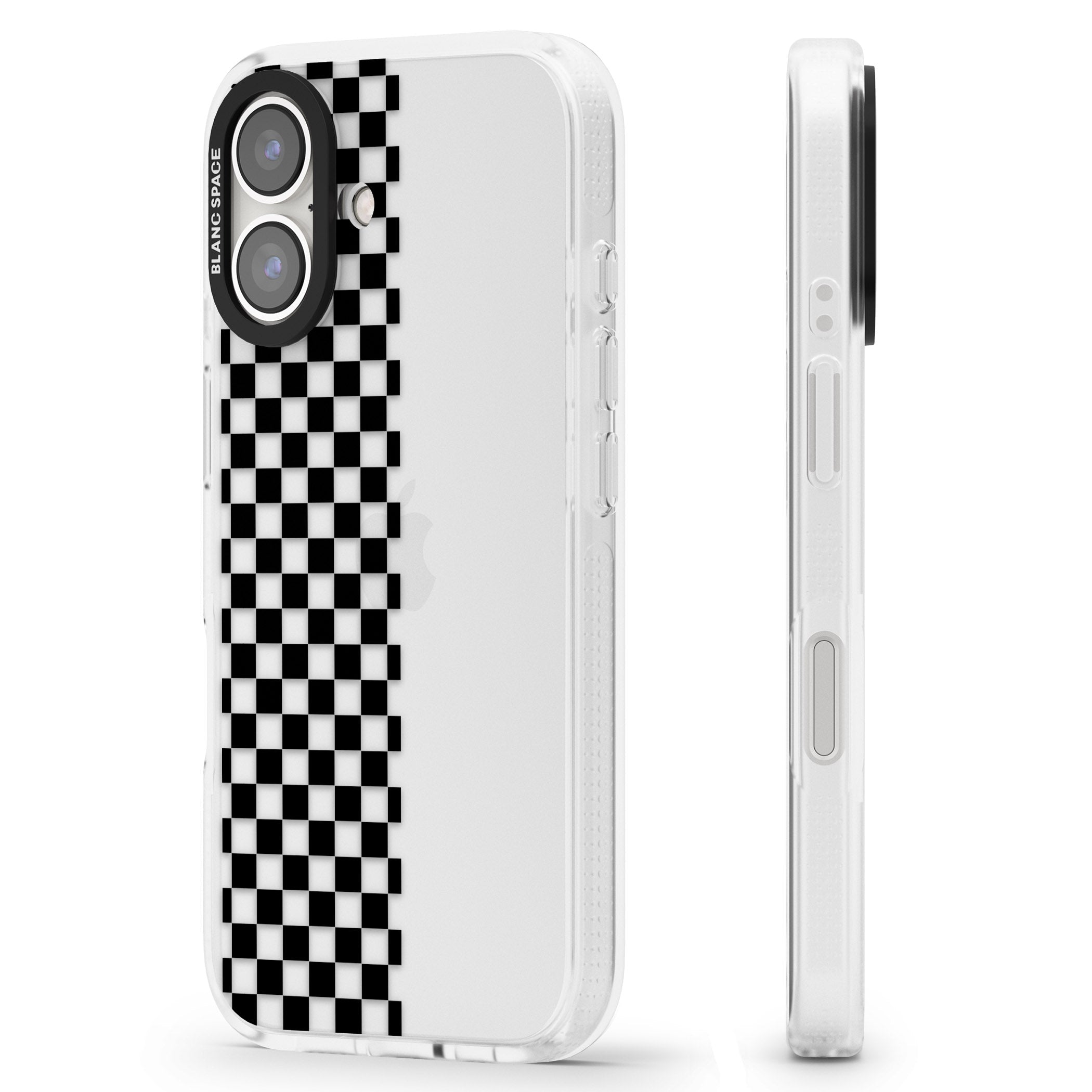 Checker: Half Black Check on Clear iPhone 16 / 16 Plus Clear Case Impact Air - Blanc Space