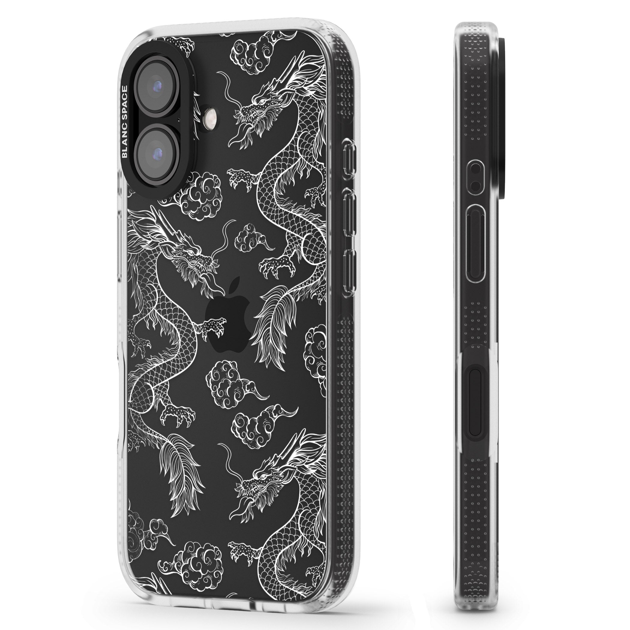 White Dragon Pattern iPhone 16 / 16 Plus Clear Case Impact Air - Blanc Space