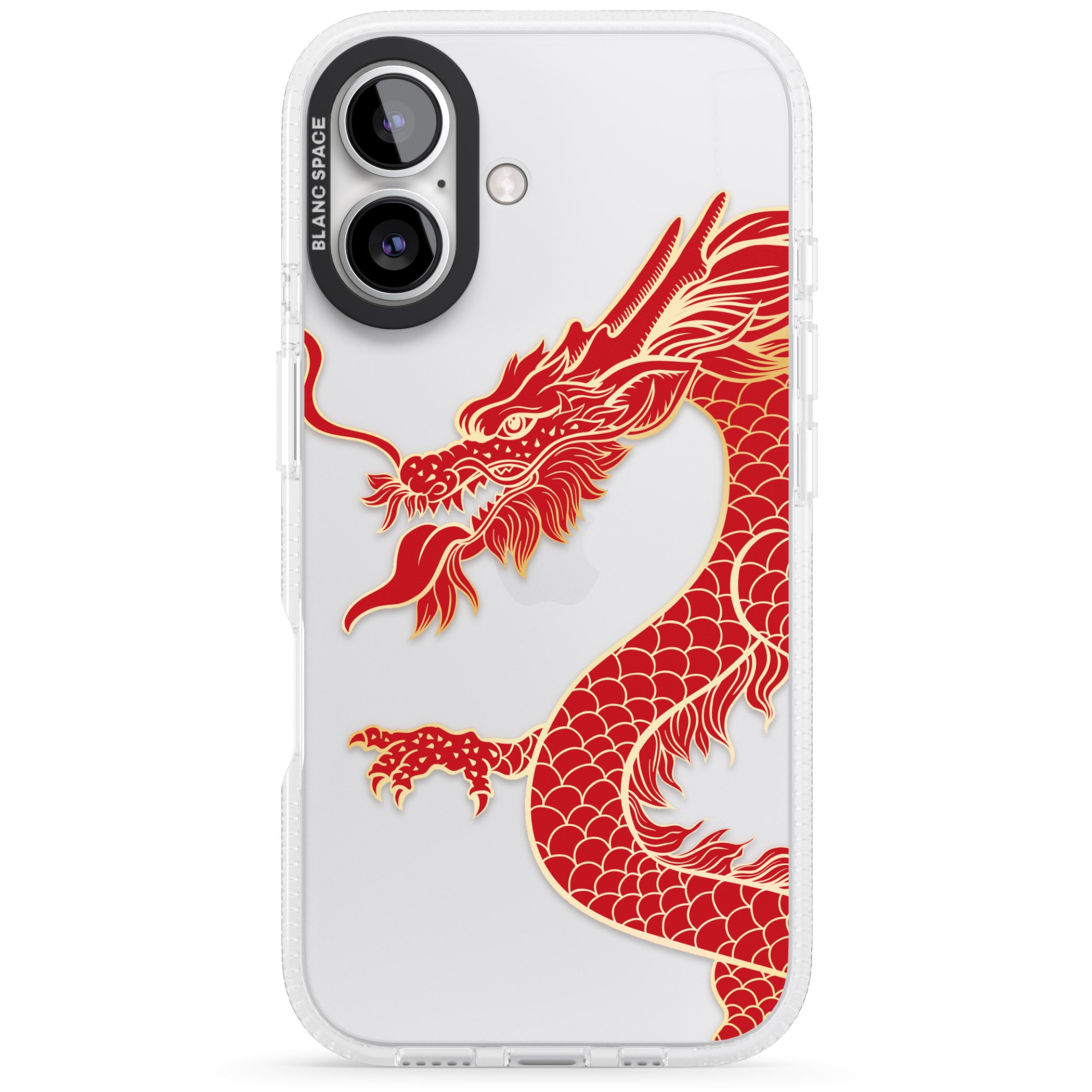 Large Red Dragon iPhone 16 / 16 Plus Clear Case Impact Air - Blanc Space