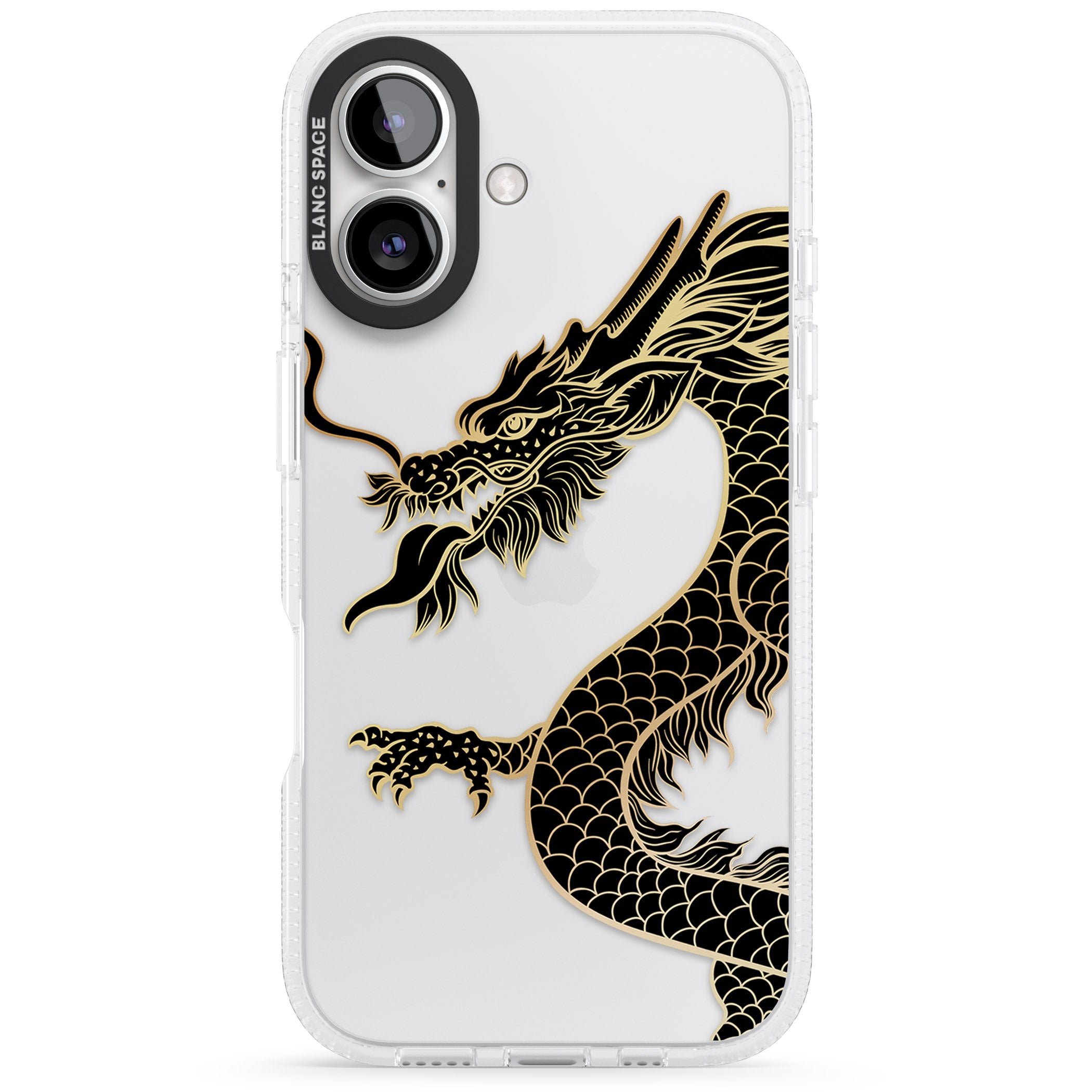Large Black Dragon iPhone 16 / 16 Plus Clear Case Impact Air - Blanc Space