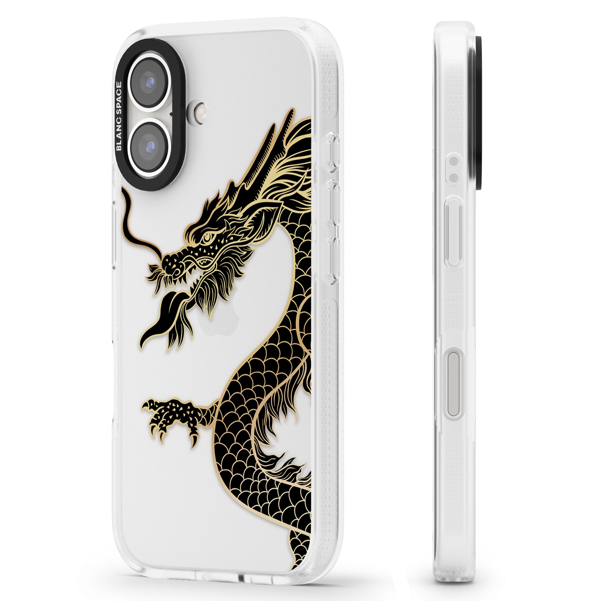 Large Black Dragon iPhone 16 / 16 Plus Clear Case Impact Air - Blanc Space