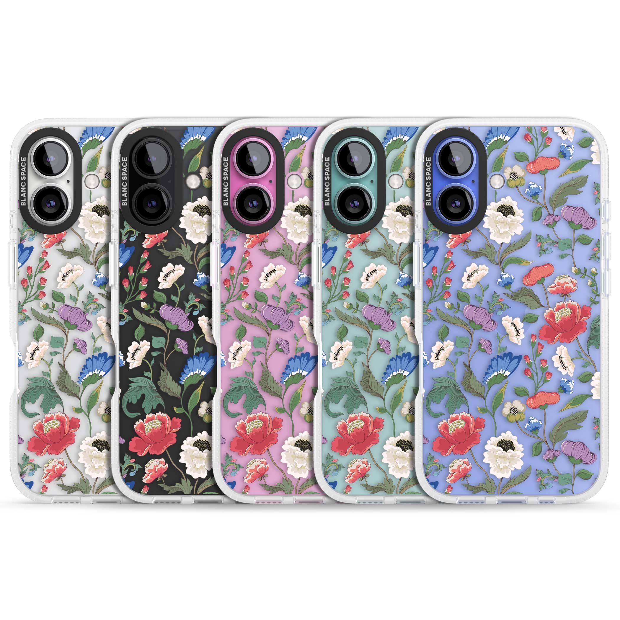 Chinoiserie Bloom vintage floral iPhone case featuring hand-painted peonies, poppies and trailing wildflowers on clear... | Clear Case Impact Air case for iPhone 16, iPhone 16 Plus