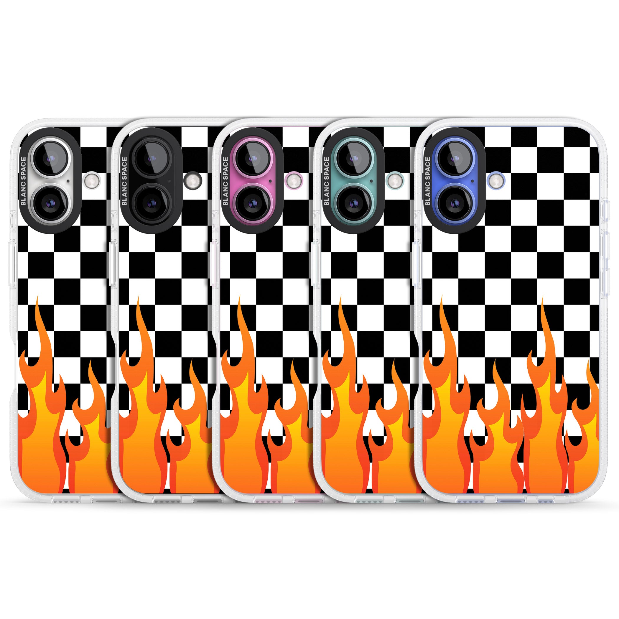 Checkered Fire iPhone 16 / 16 Plus Clear Case Impact Air - Blanc Space