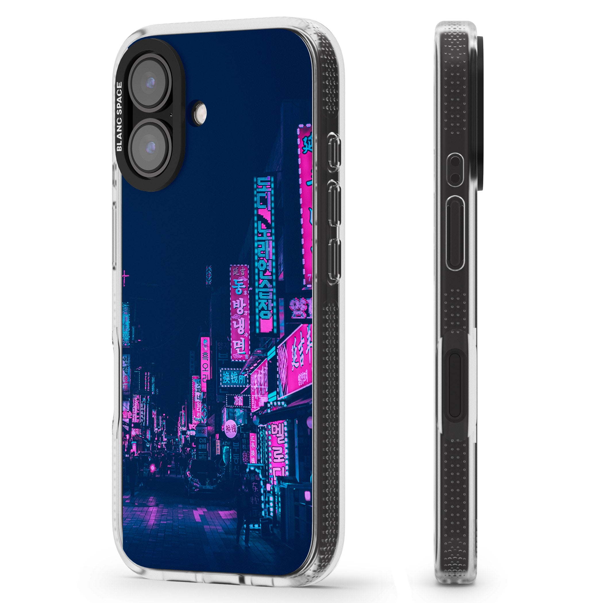 Pink & Turquoise - Neon Cities iPhone 16 / 16 Plus Clear Case Impact Air - Blanc Space