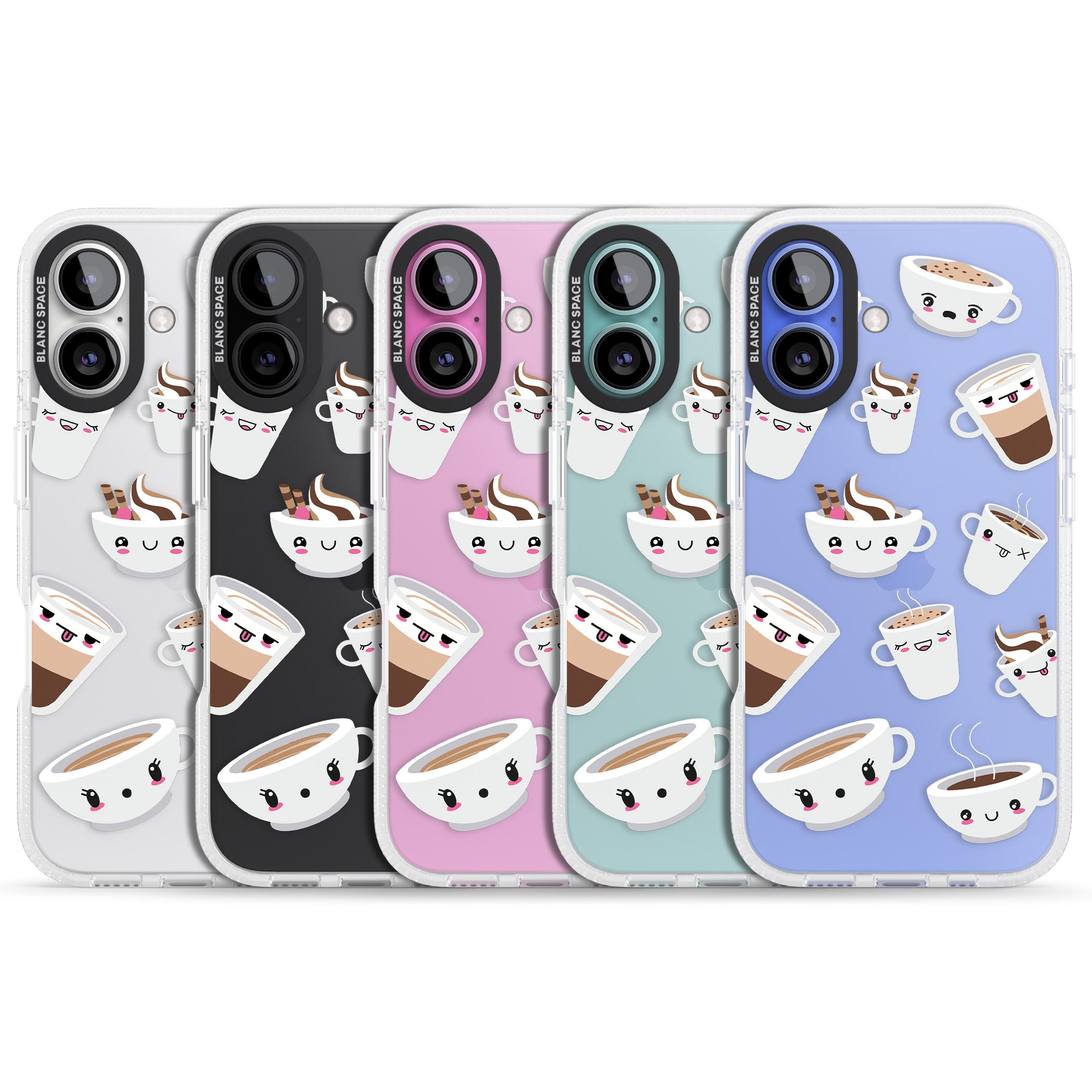 Coffee Faces iPhone 16 / 16 Plus Clear Case Impact Air - Blanc Space