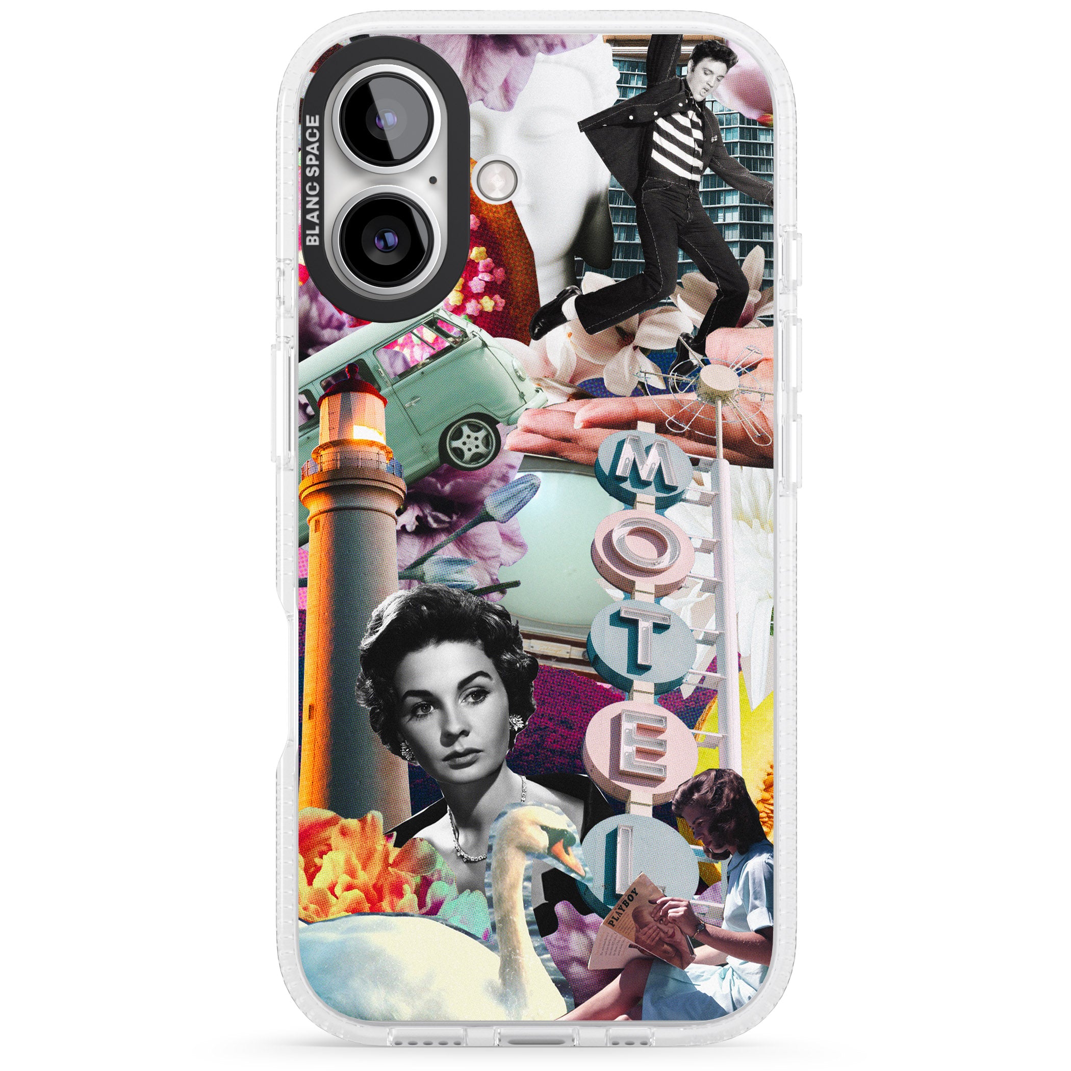 Vintage Collage: Retro Motel iPhone 16 / 16 Plus Clear Case Impact Air - Blanc Space