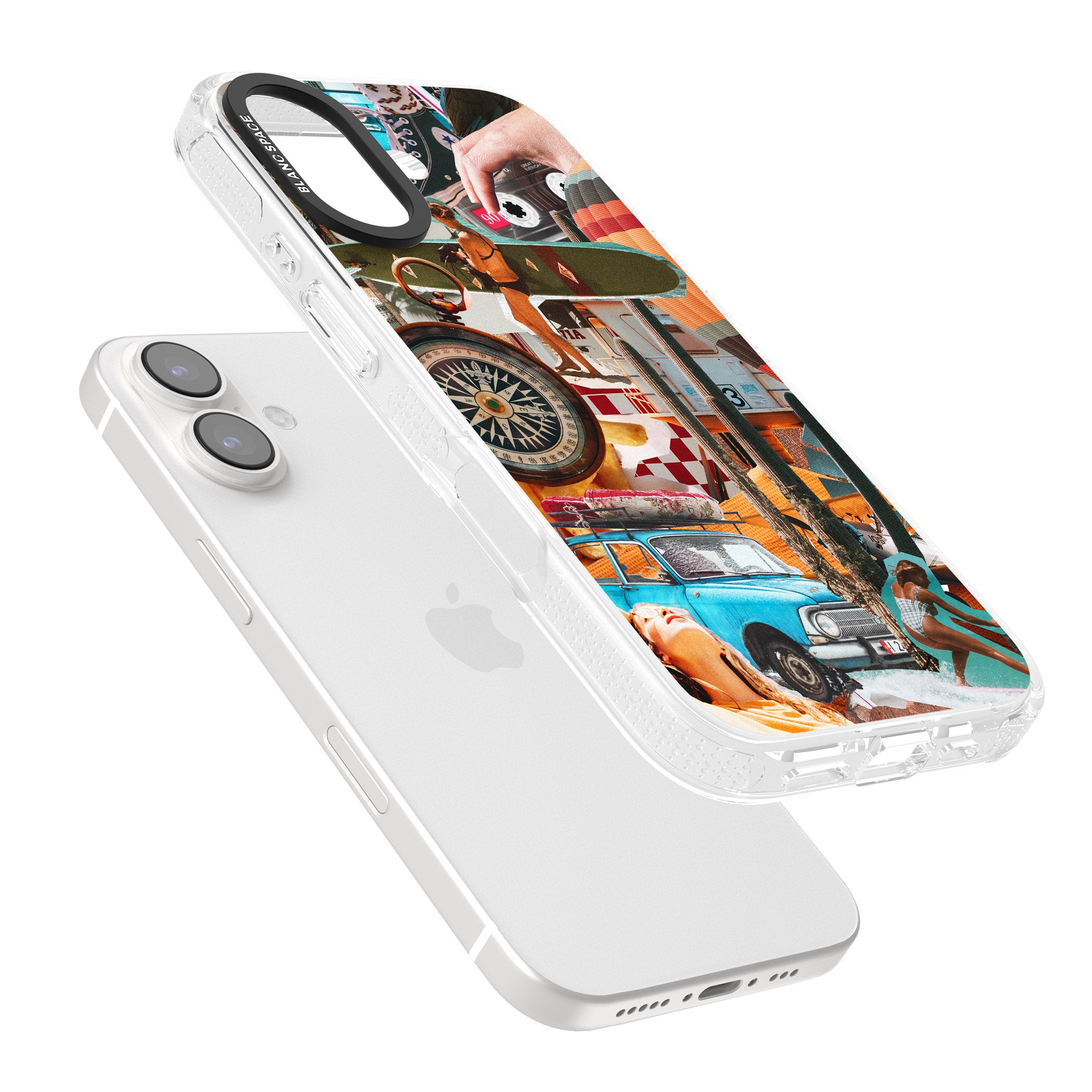 Vintage Collage: Road Trip iPhone 16 / 16 Plus Clear Case Impact Air - Blanc Space
