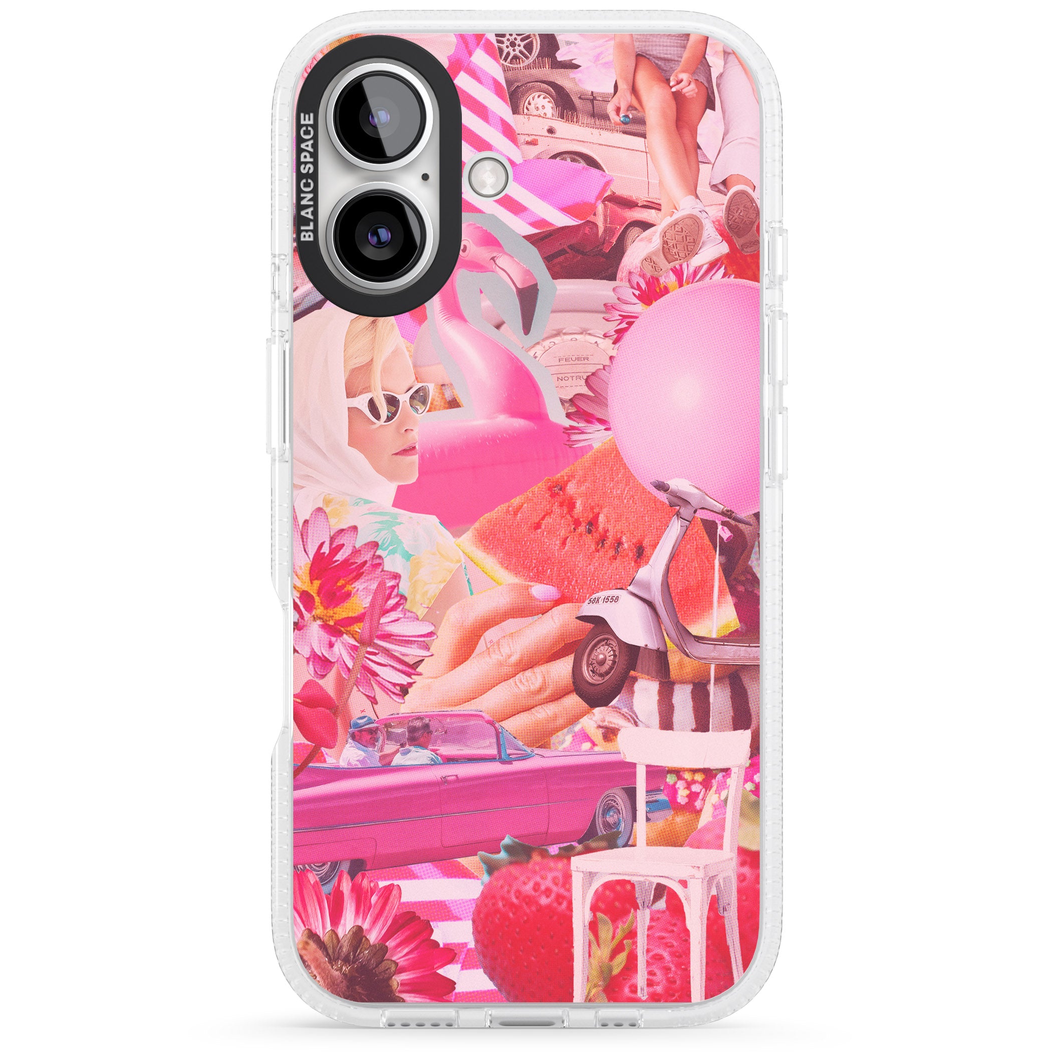 Vintage Collage: Pink Glamour iPhone 16 / 16 Plus Clear Case Impact Air - Blanc Space