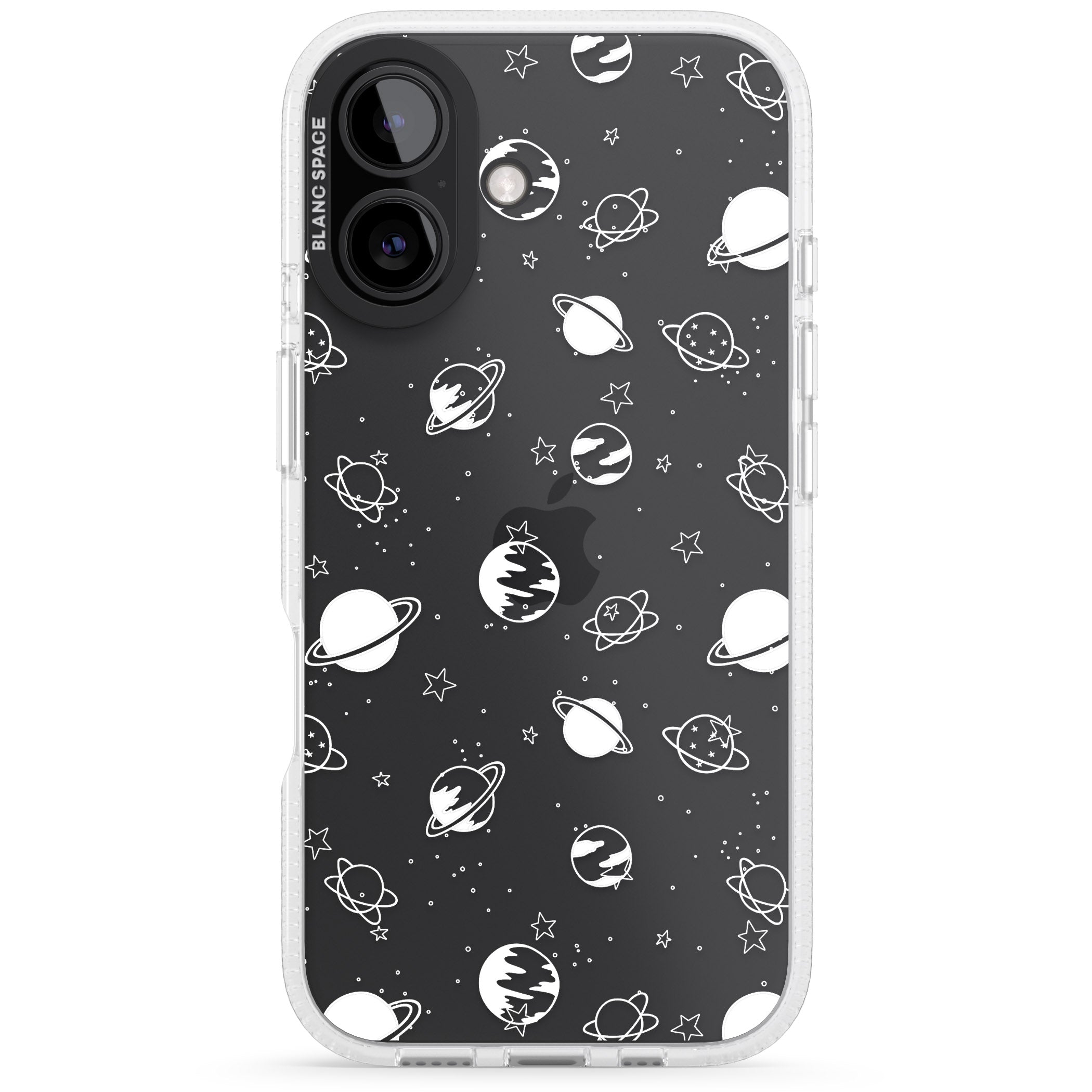 White Planets on Clear iPhone 16 / 16 Plus Clear Case Impact Air - Blanc Space