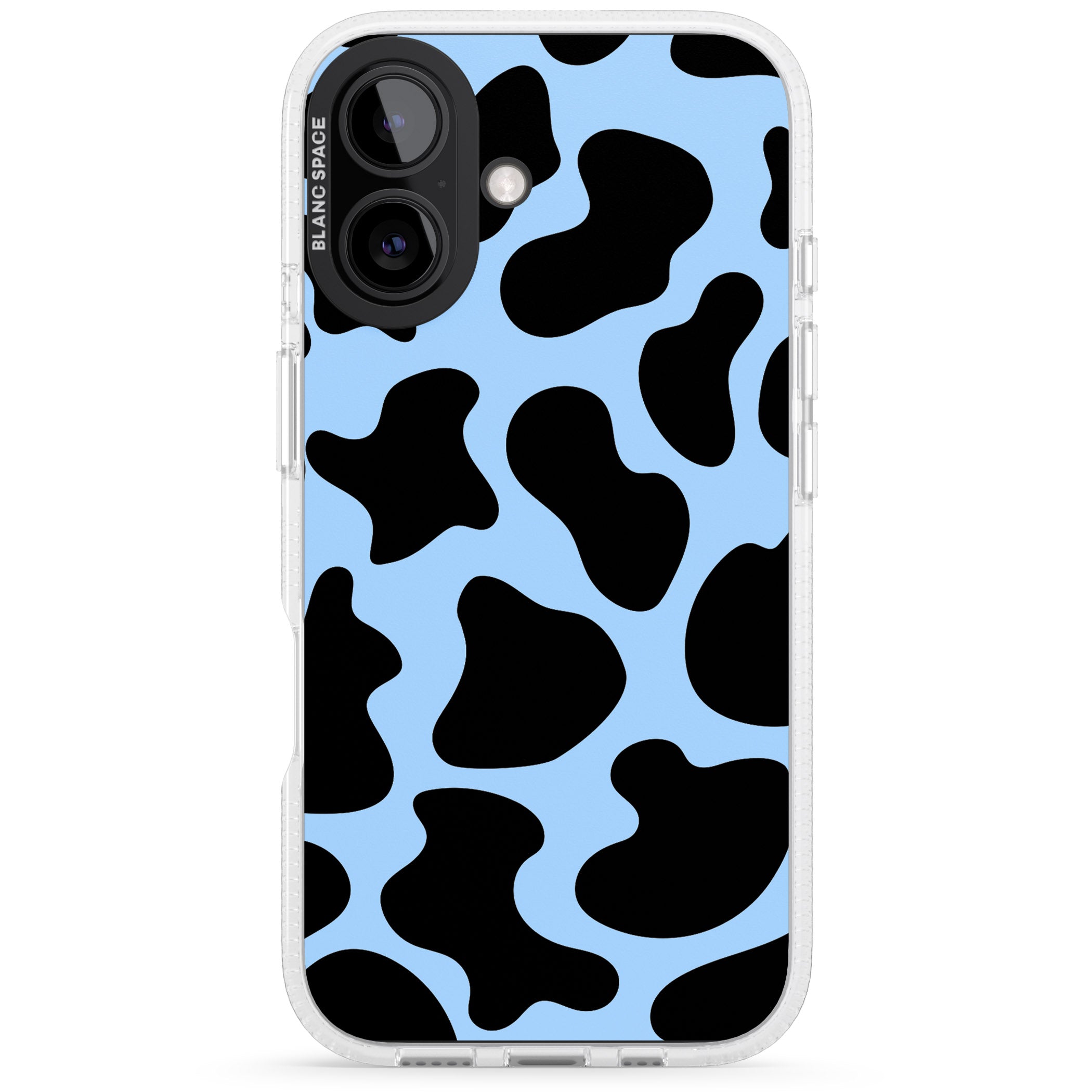 Blue and Black Cow Print iPhone 16 / 16 Plus Clear Case Impact Air - Blanc Space