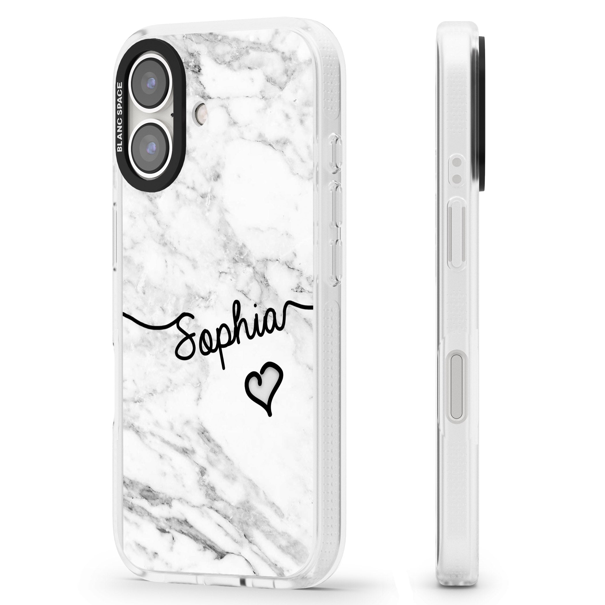White Marble iPhone 16 / 16 Plus Clear Case Impact Air - Blanc Space