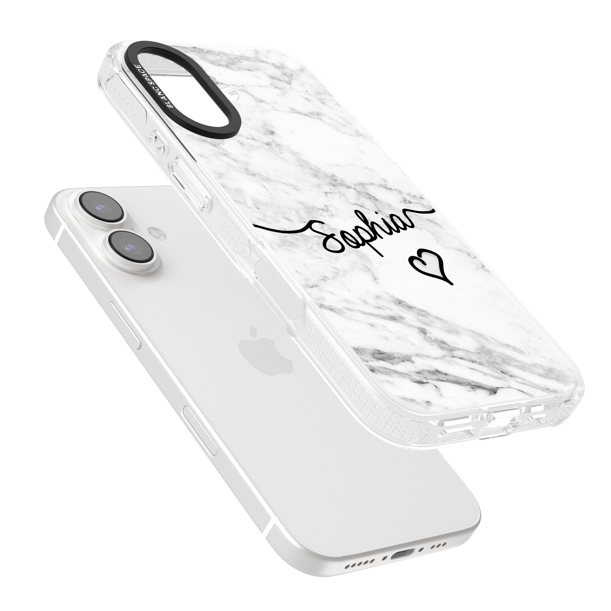 White Marble iPhone 16 / 16 Plus Clear Case Impact Air - Blanc Space