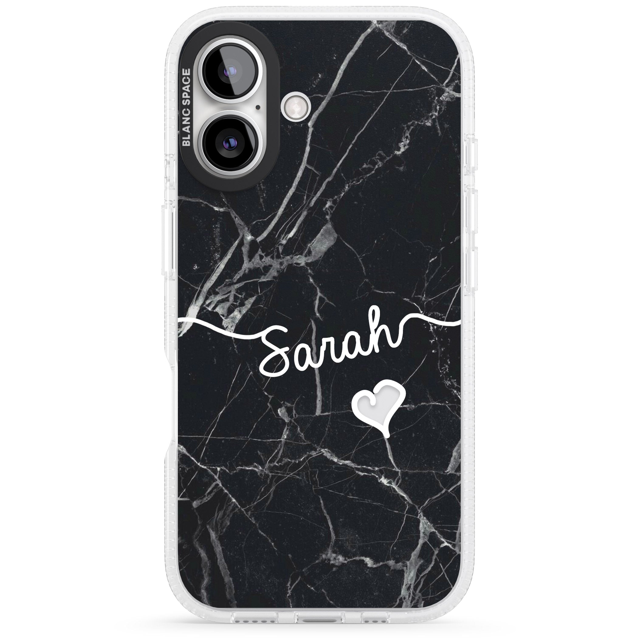 Black Marble iPhone 16 / 16 Plus Clear Case Impact Air - Blanc Space