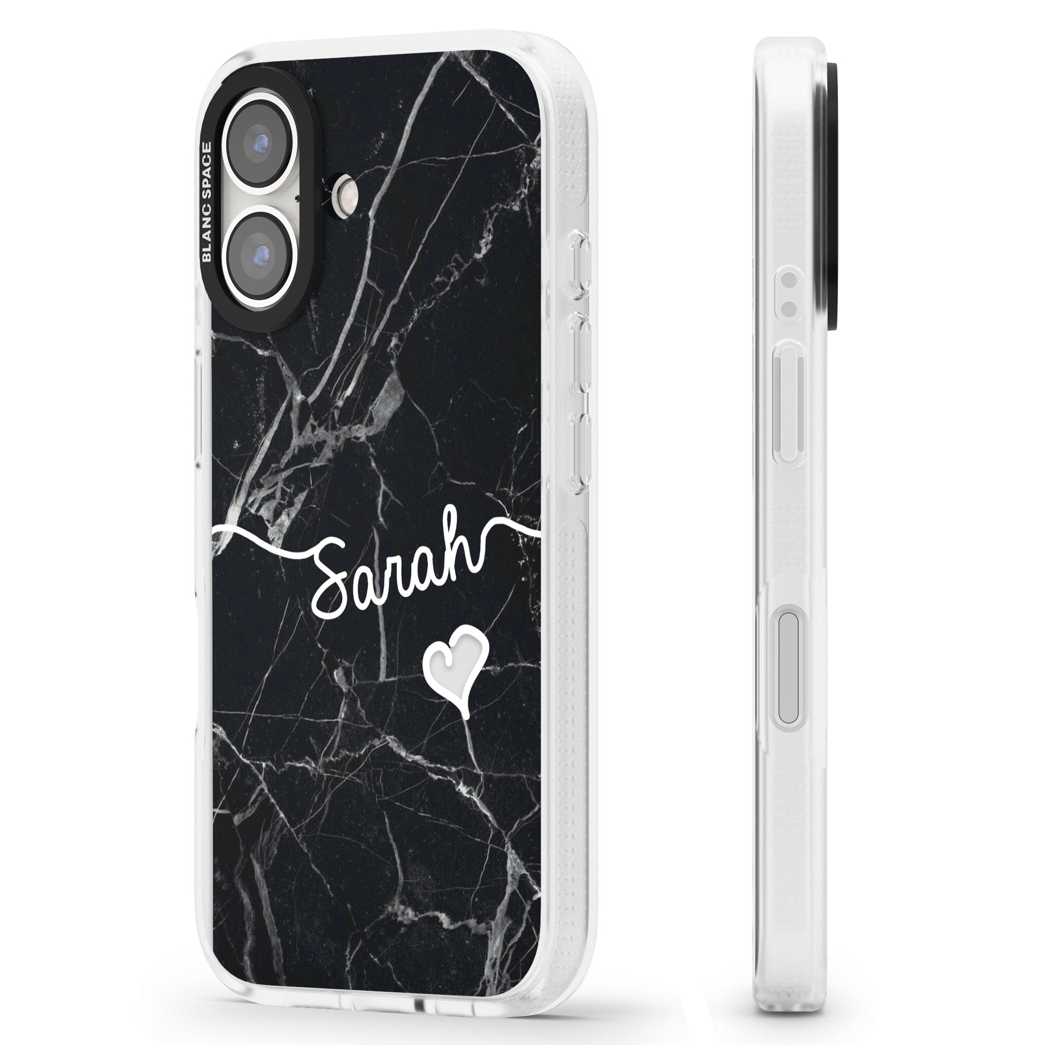 Black Marble iPhone 16 / 16 Plus Clear Case Impact Air - Blanc Space