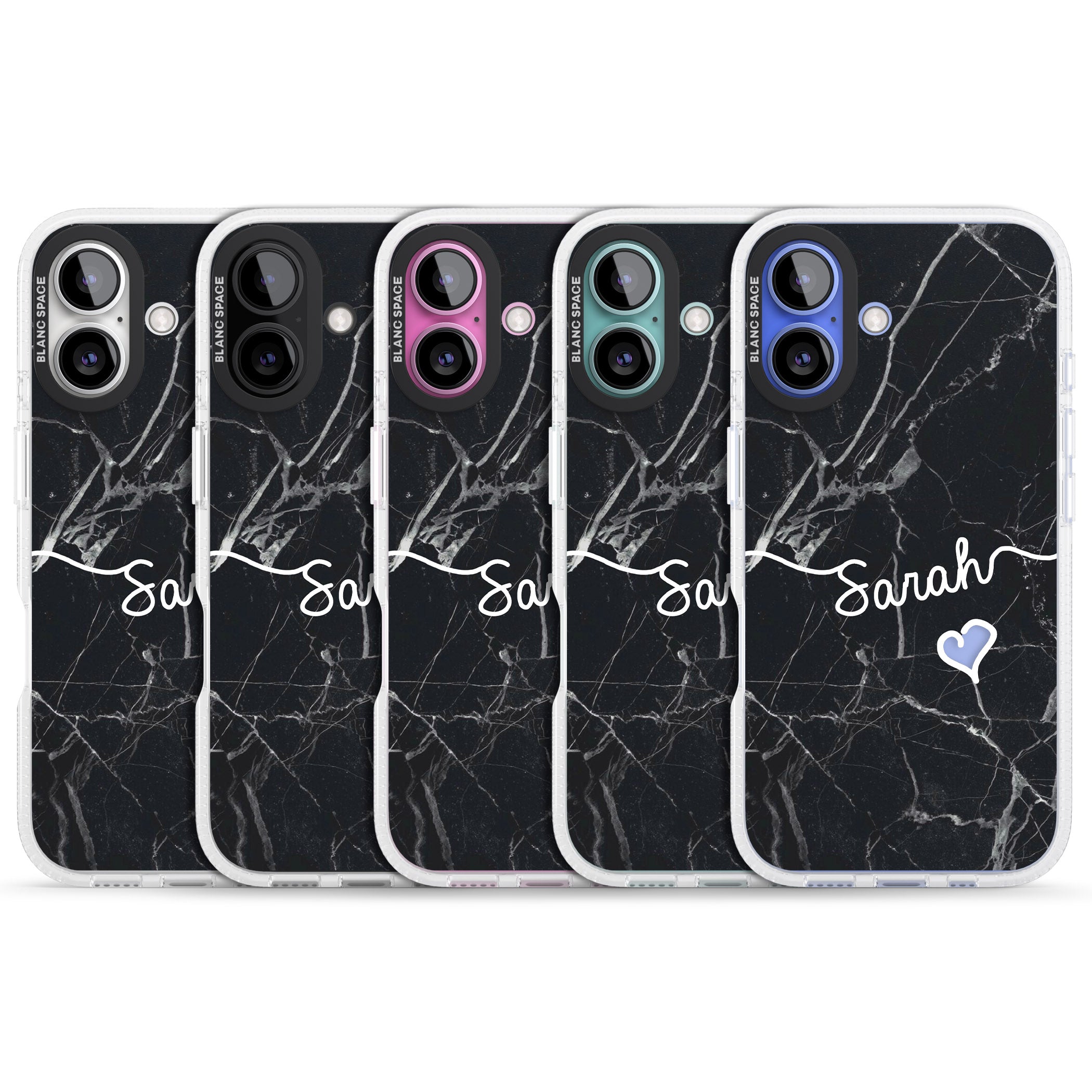Black Marble iPhone 16 / 16 Plus Clear Case Impact Air - Blanc Space