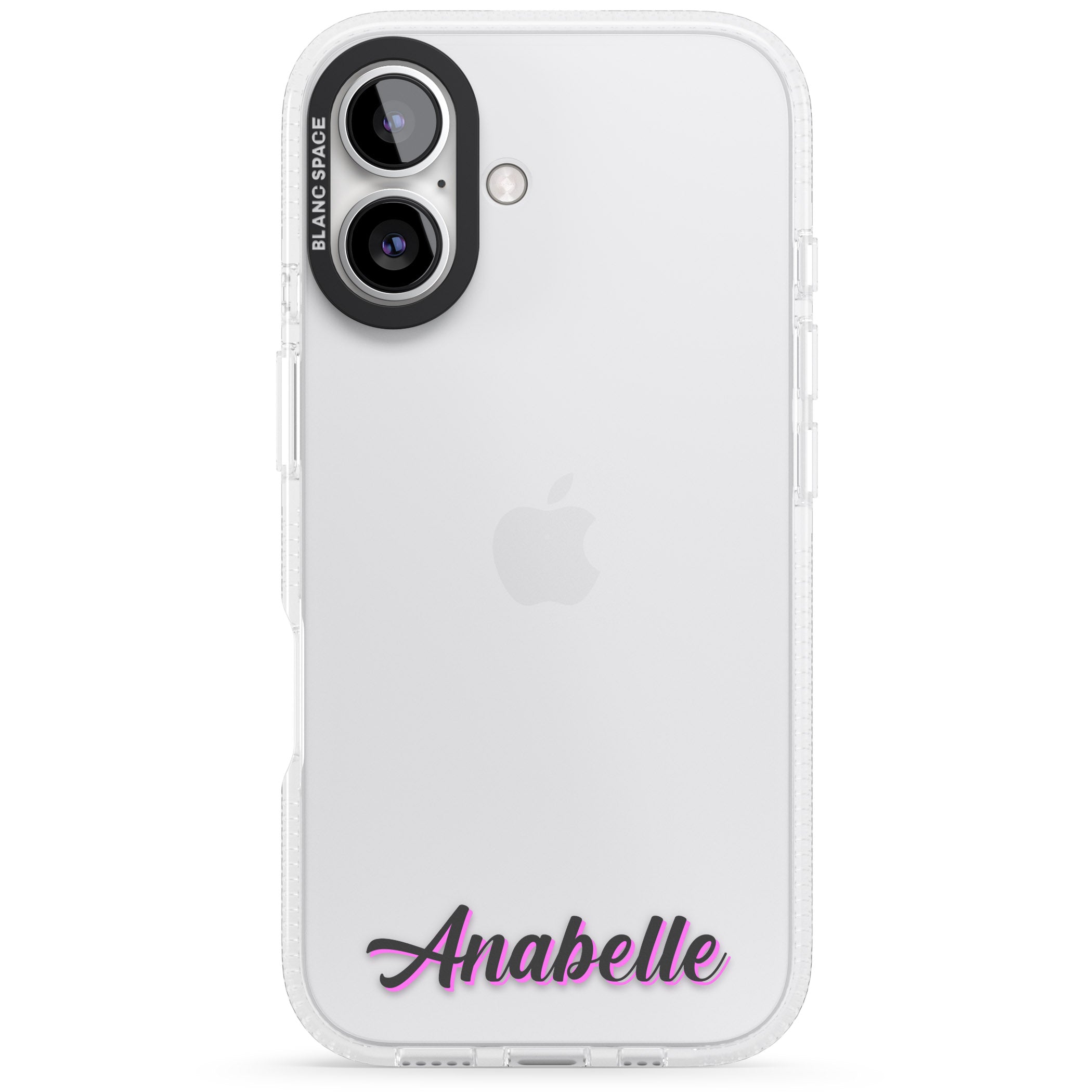 Personalised Clear Text 2B iPhone 16 / 16 Plus Clear Case Impact Air - Blanc Space