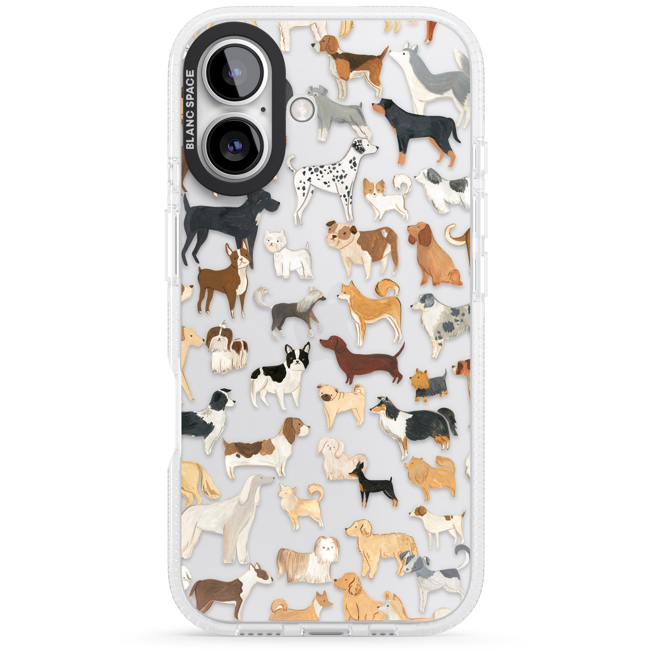 Hand Painted Dogs iPhone 16 / 16 Plus Clear Case Impact Air - Blanc Space