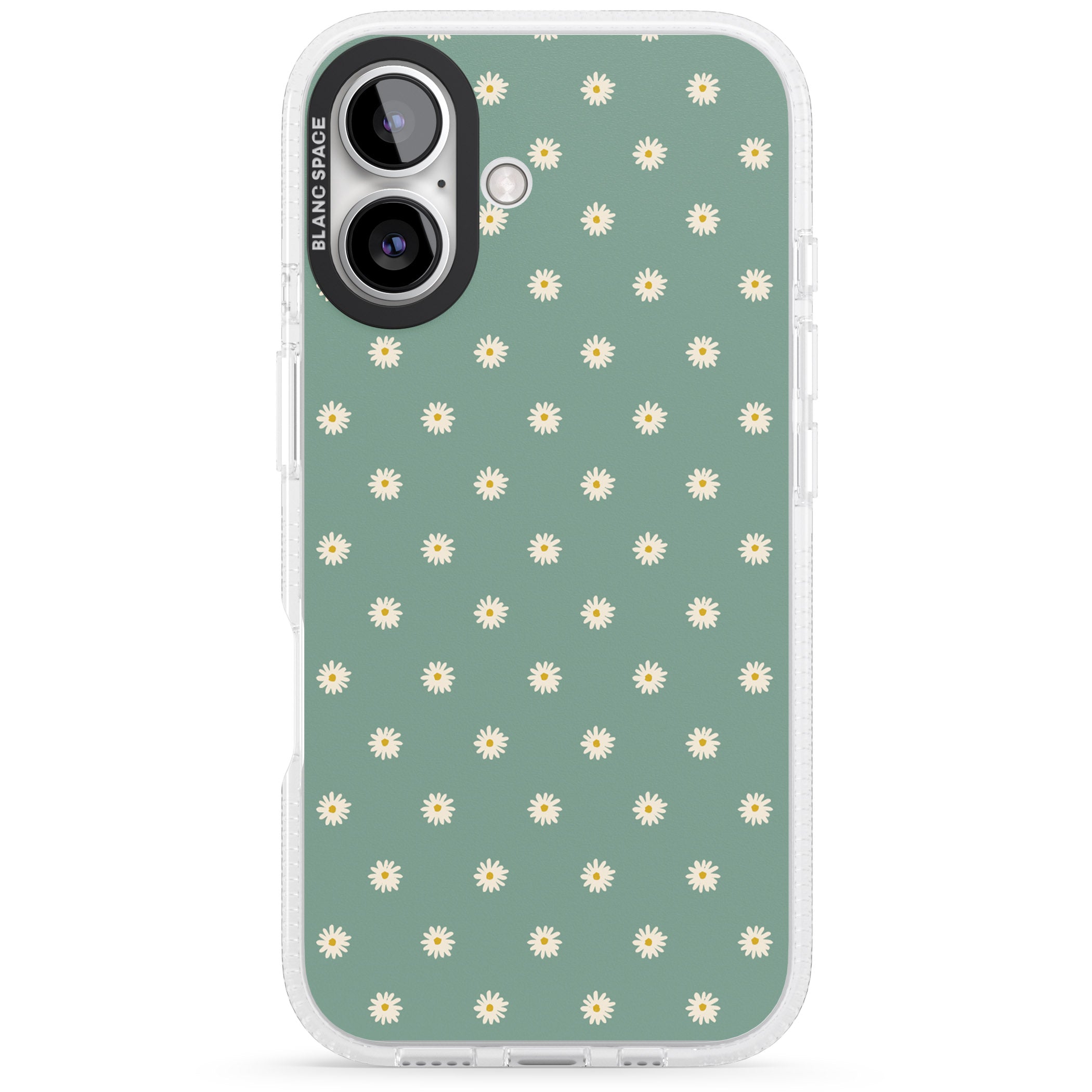 Daisy Pattern Teal Cute Floral iPhone 16 / 16 Plus Clear Case Impact Air - Blanc Space