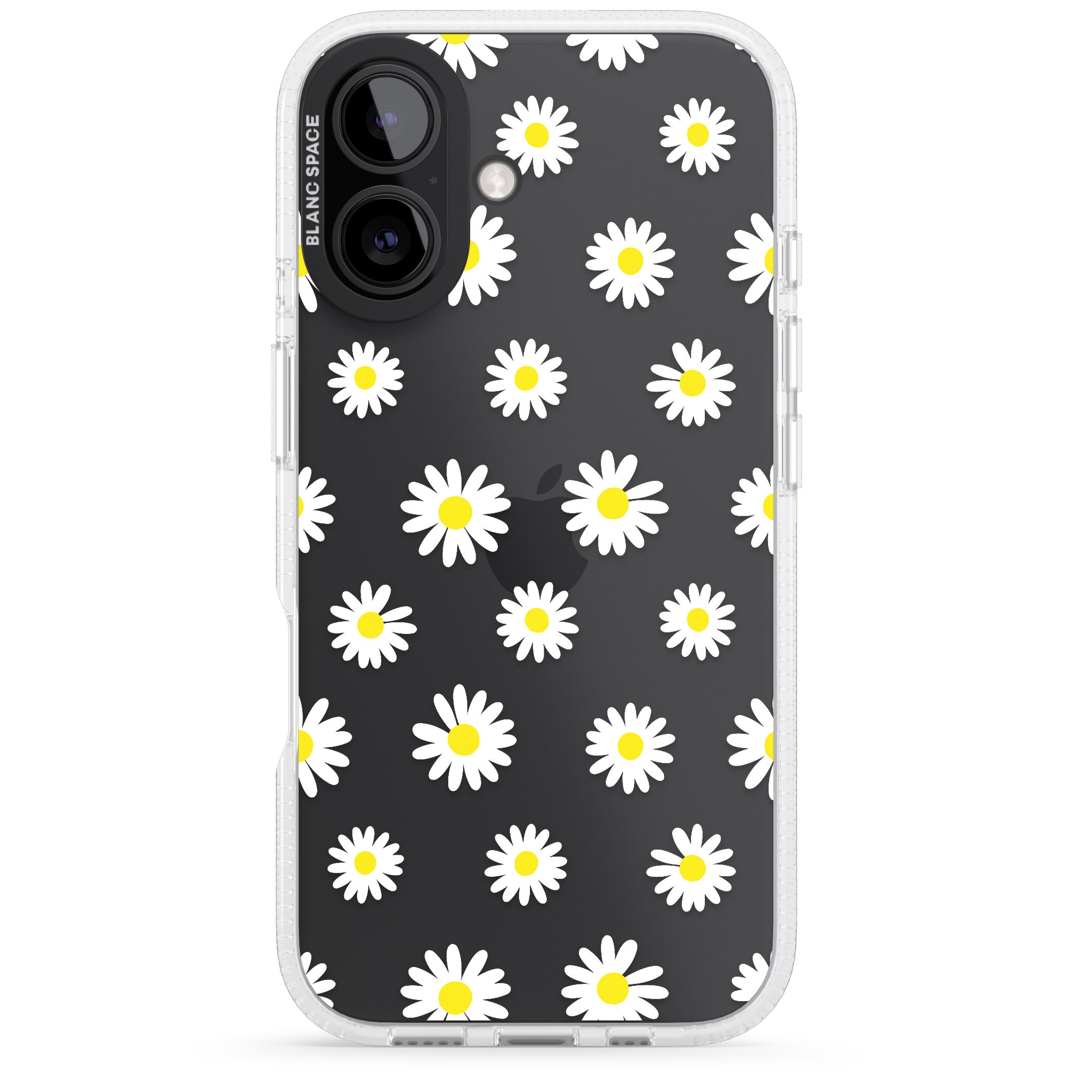 White Daisy Pattern (Clear) iPhone 16 / 16 Plus Clear Case Impact Air - Blanc Space