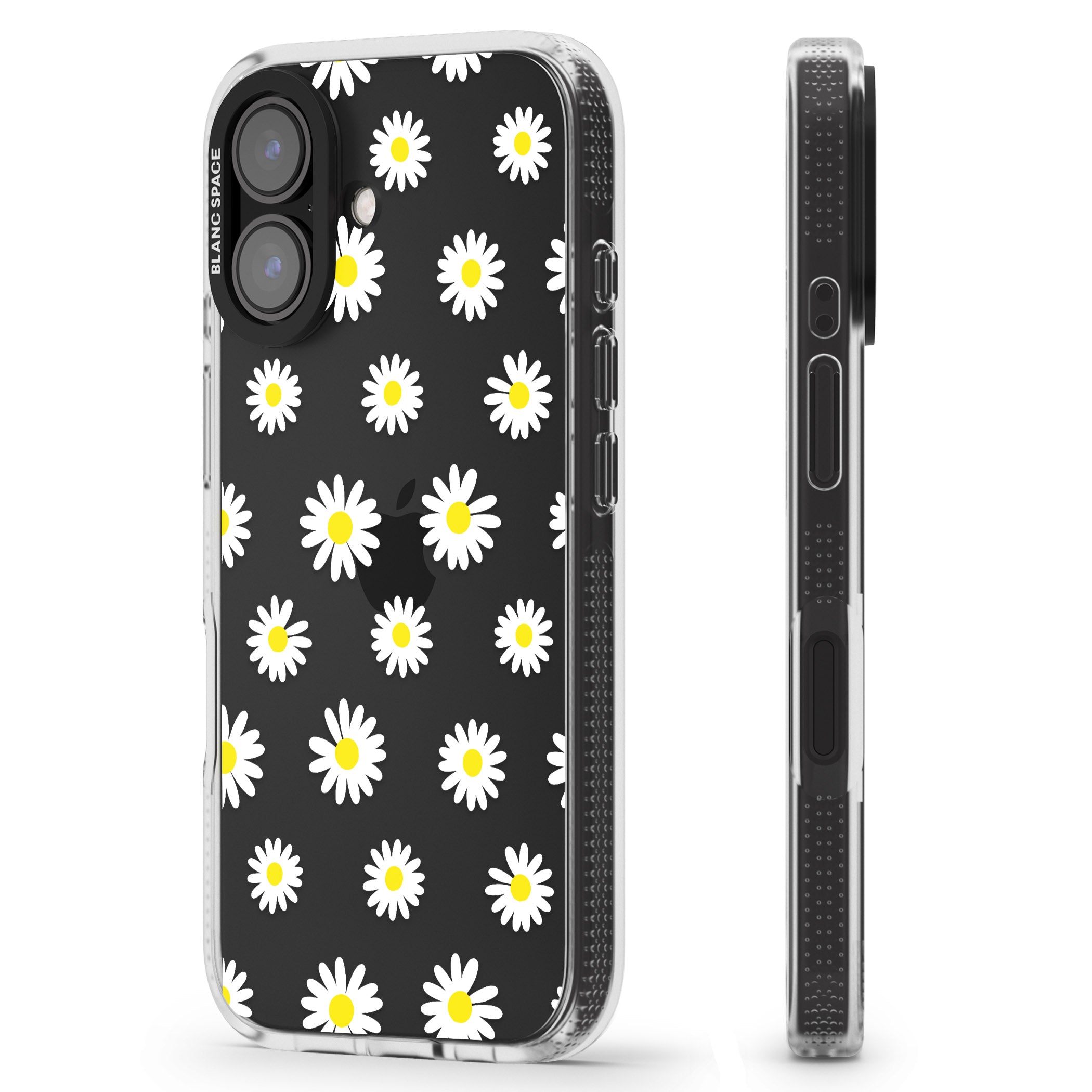White Daisy Pattern (Clear) iPhone 16 / 16 Plus Clear Case Impact Air - Blanc Space