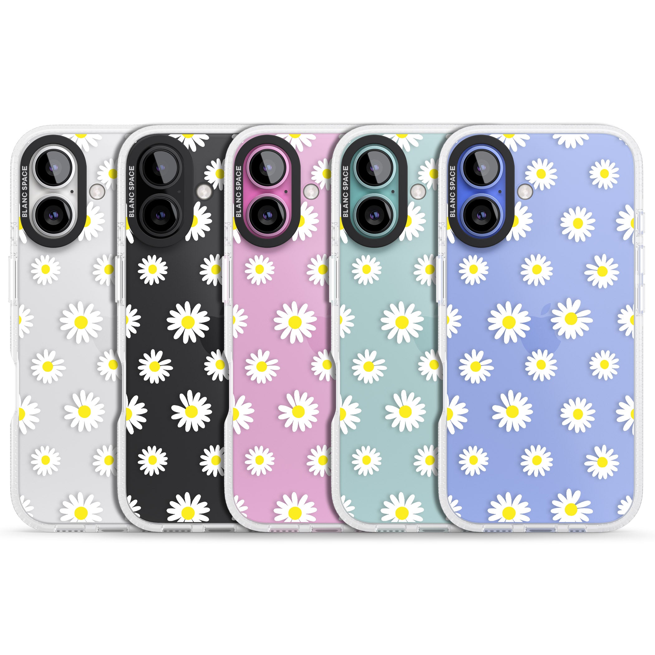 White Daisy Pattern (Clear) iPhone 16 / 16 Plus Clear Case Impact Air - Blanc Space