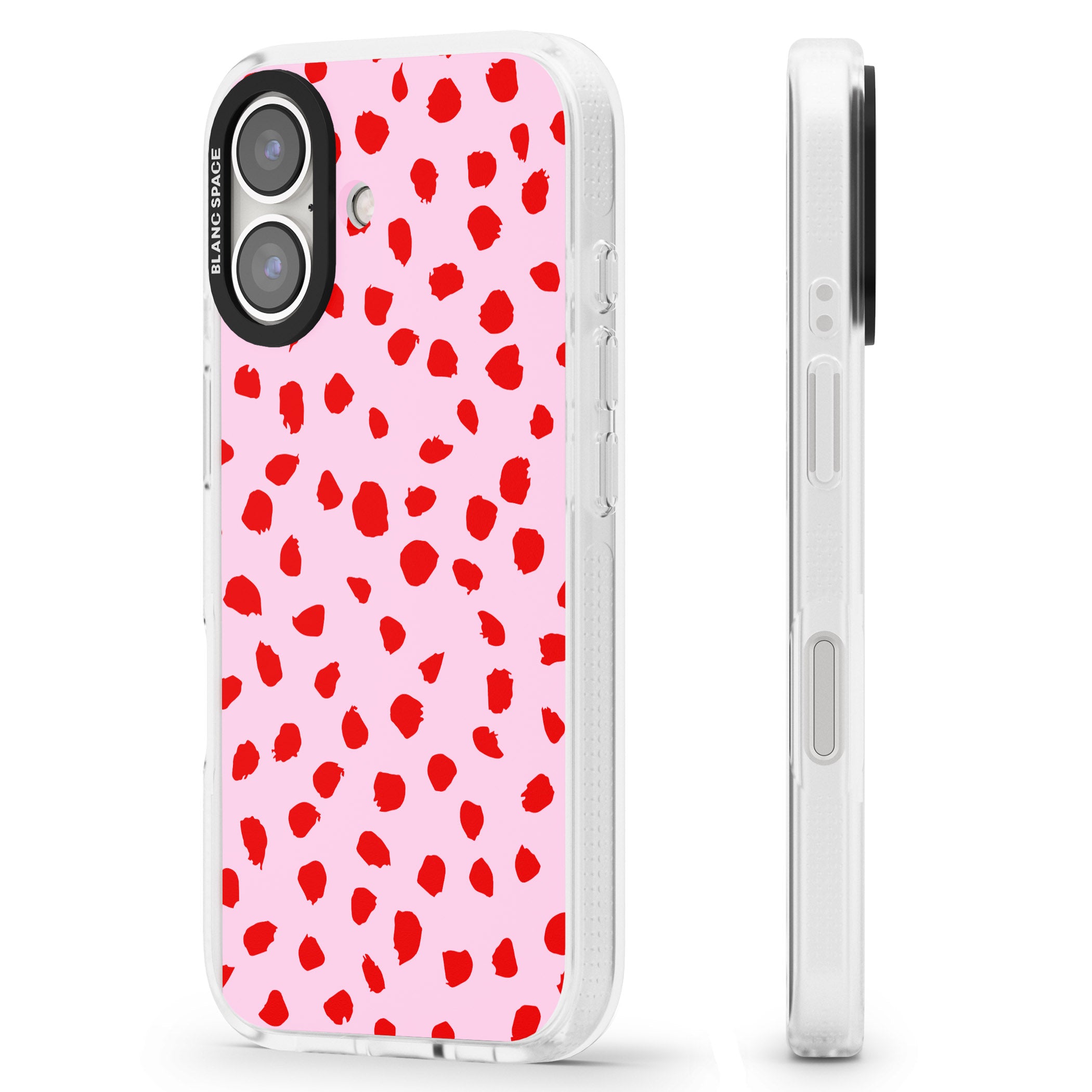 Red on Pink Dalmatian Polka Dot Spots iPhone 16 / 16 Plus Clear Case Impact Air - Blanc Space