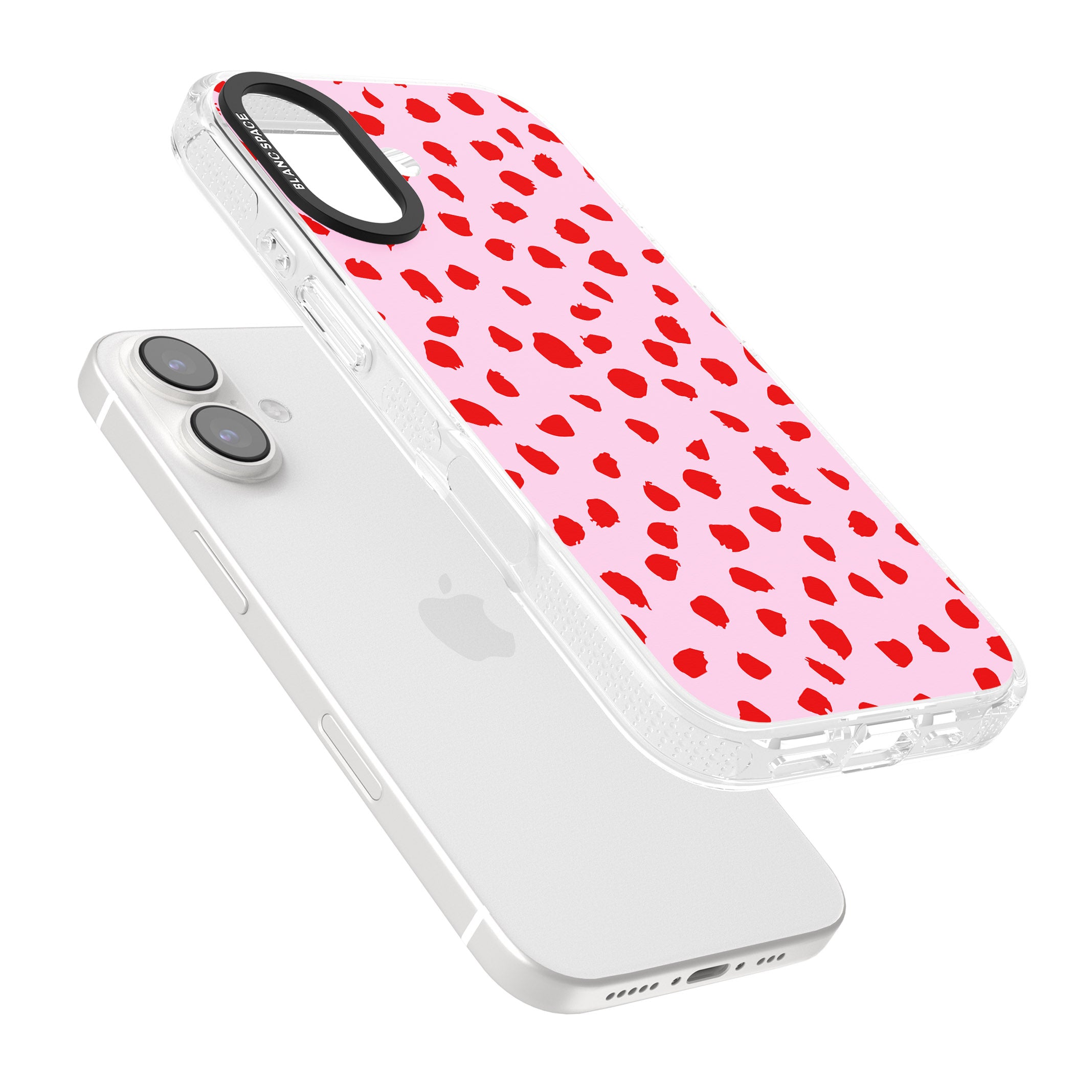 Red on Pink Dalmatian Polka Dot Spots iPhone 16 / 16 Plus Clear Case Impact Air - Blanc Space