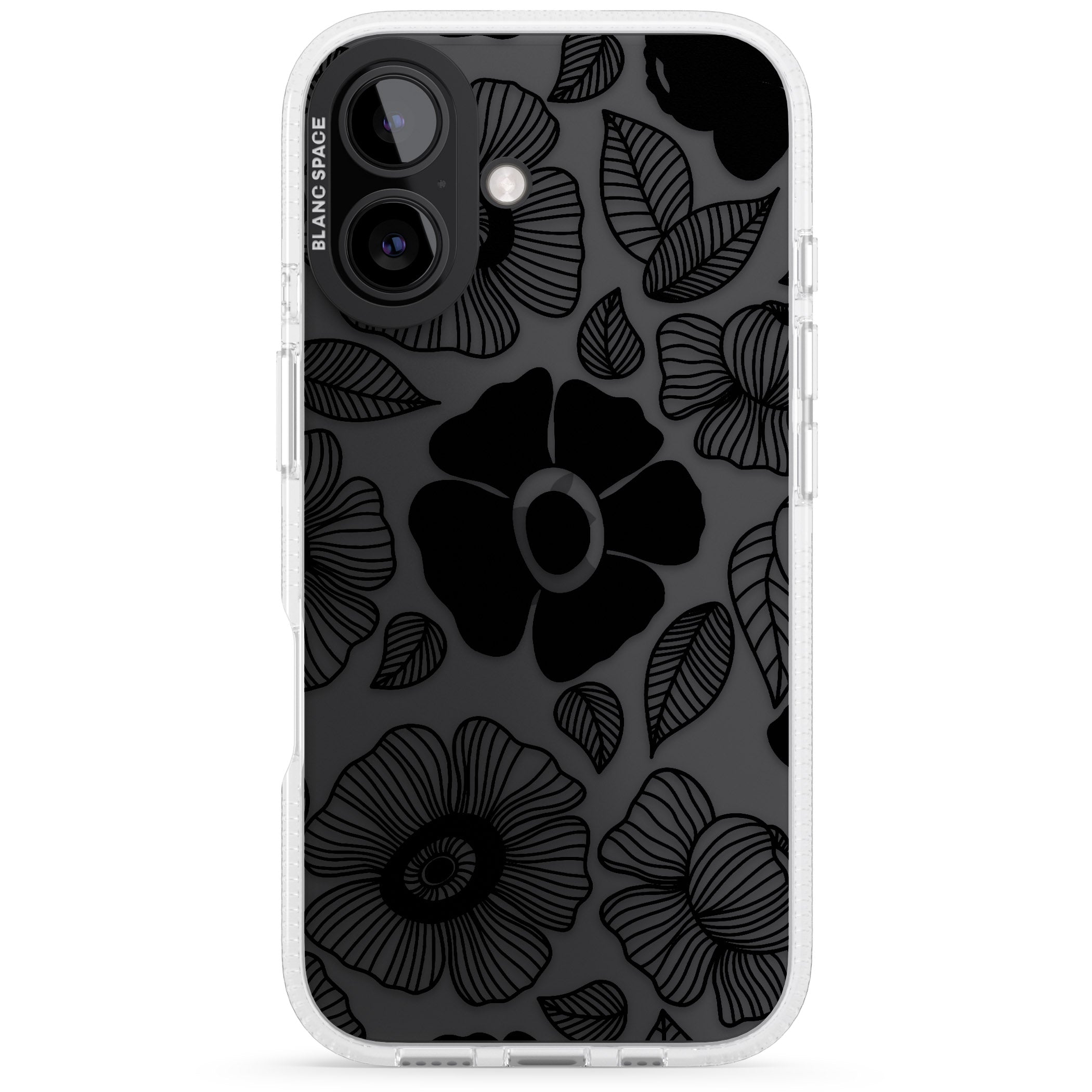 Black Flowers iPhone 16 / 16 Plus Clear Case Impact Air - Blanc Space