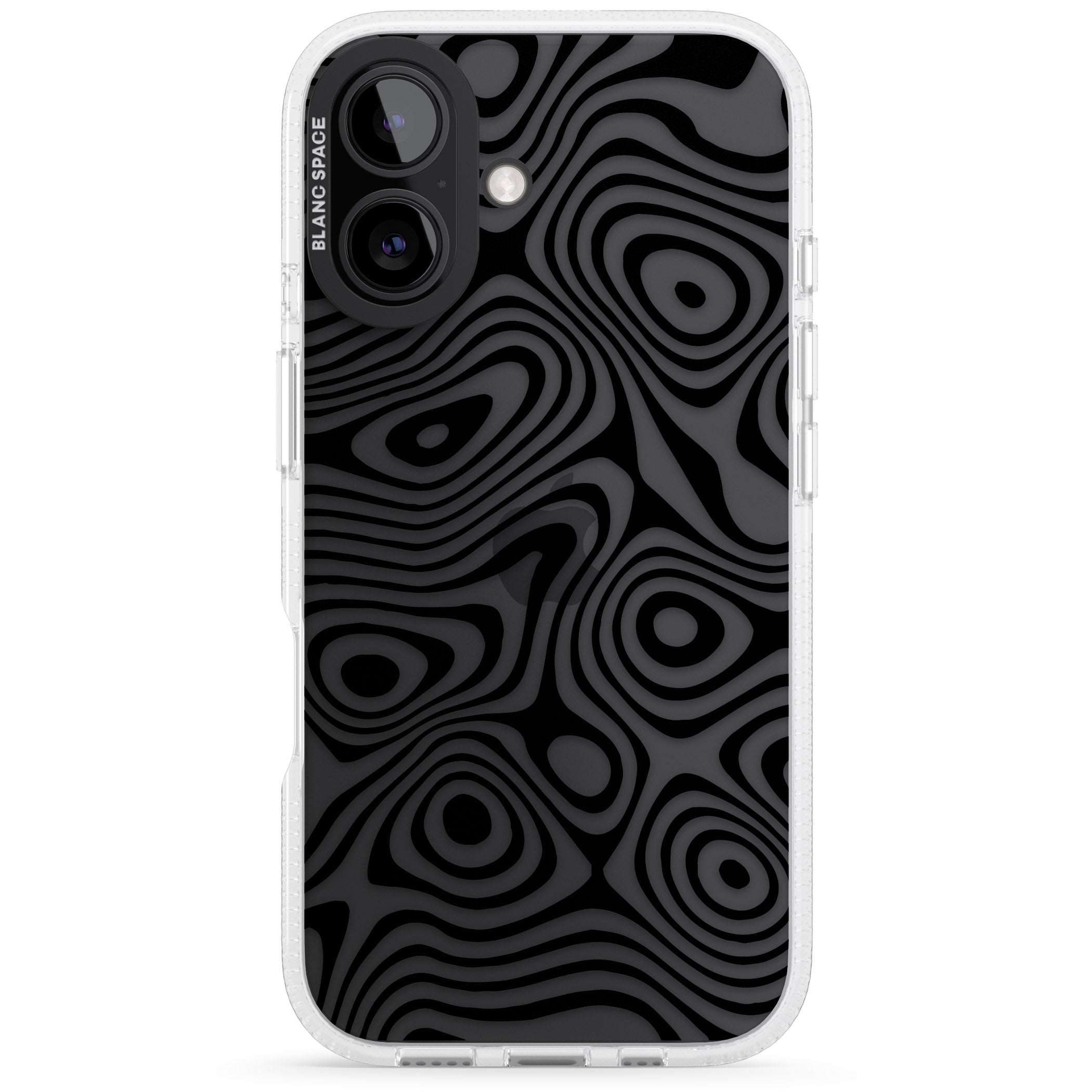 DARK TOPOGRAPHIC MAP iPhone 16 / 16 Plus Clear Case Impact Air - Blanc Space
