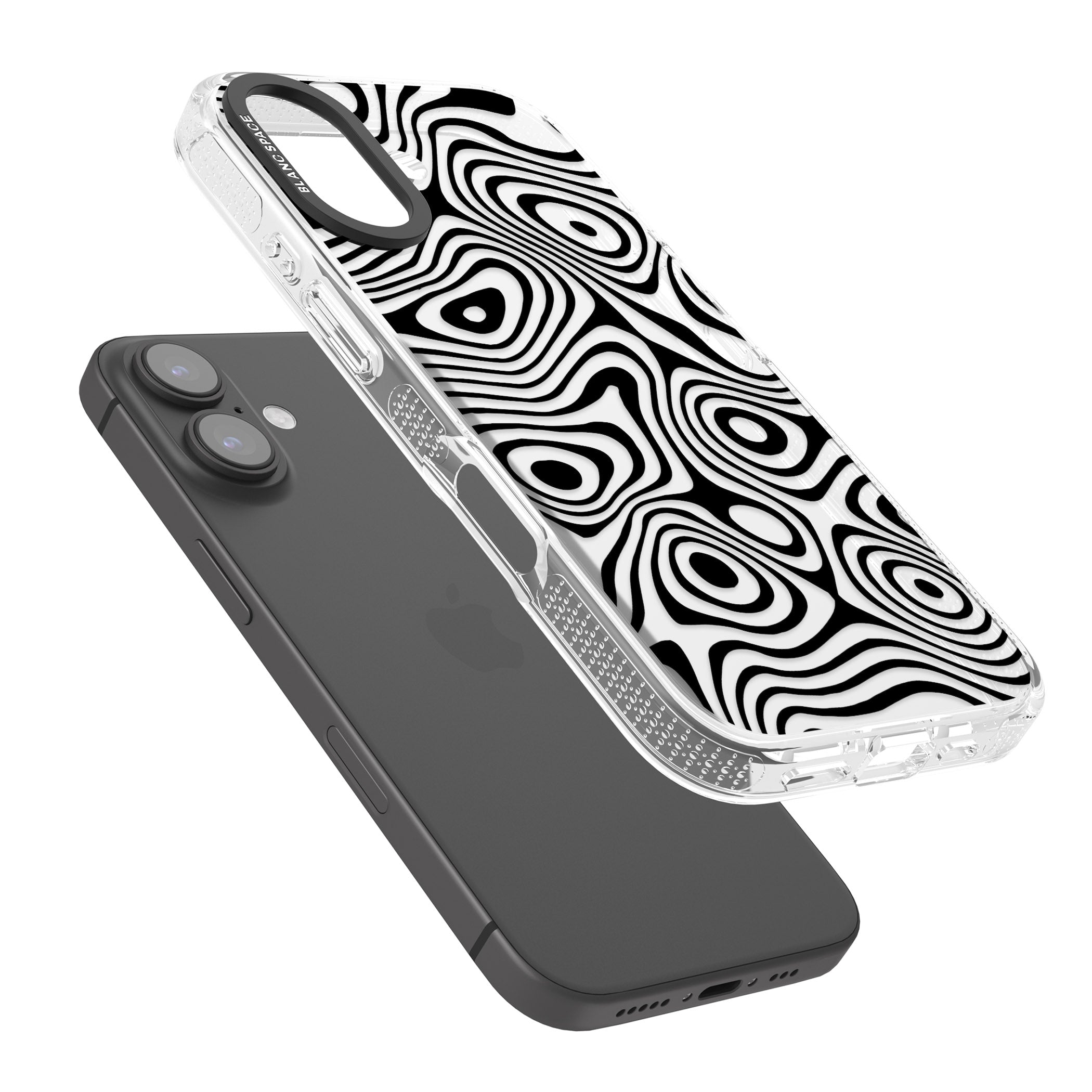 DARK TOPOGRAPHIC MAP iPhone 16 / 16 Plus Clear Case Impact Air - Blanc Space