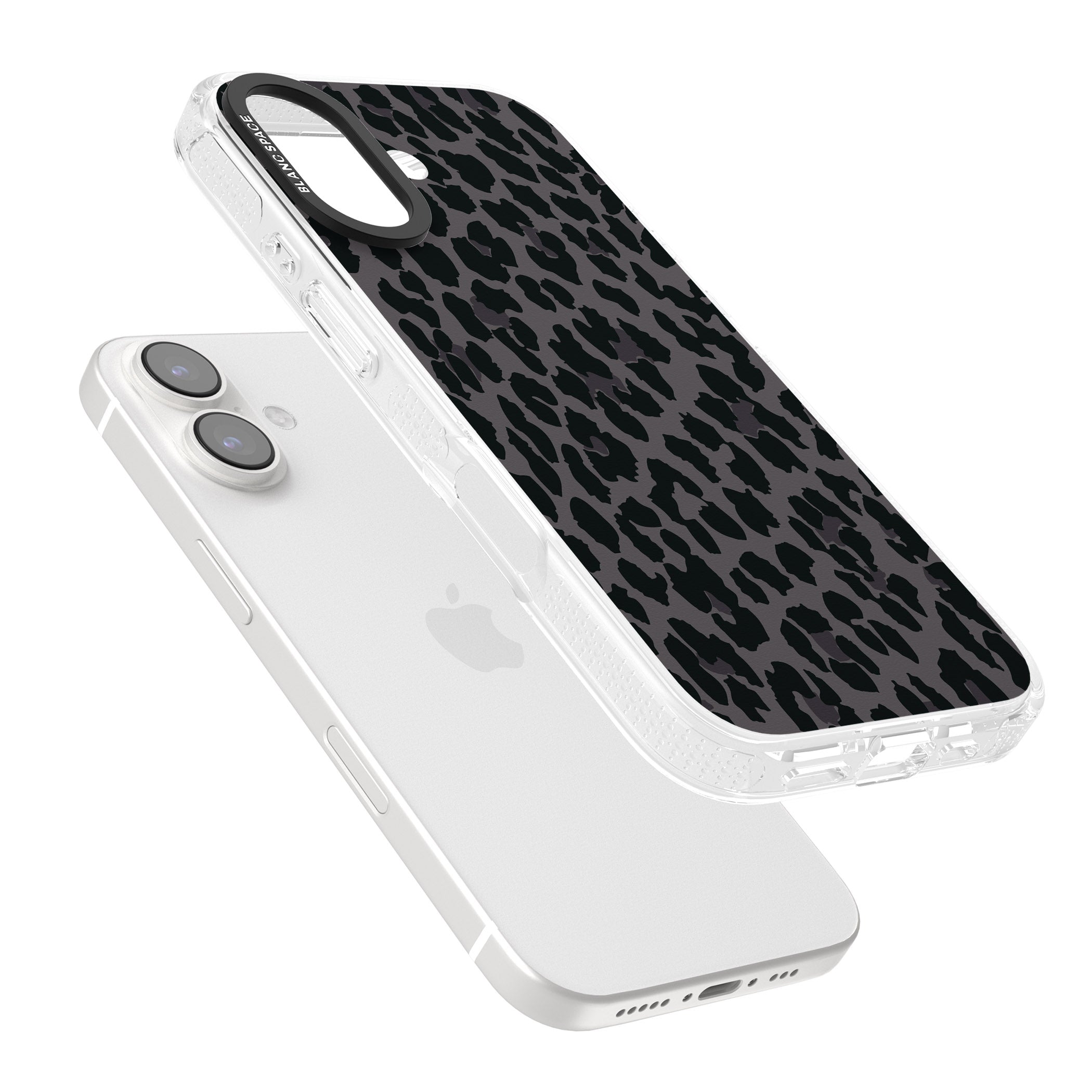 Dark Animal Print Pattern Large Leopard iPhone 16 / 16 Plus Clear Case Impact Air - Blanc Space