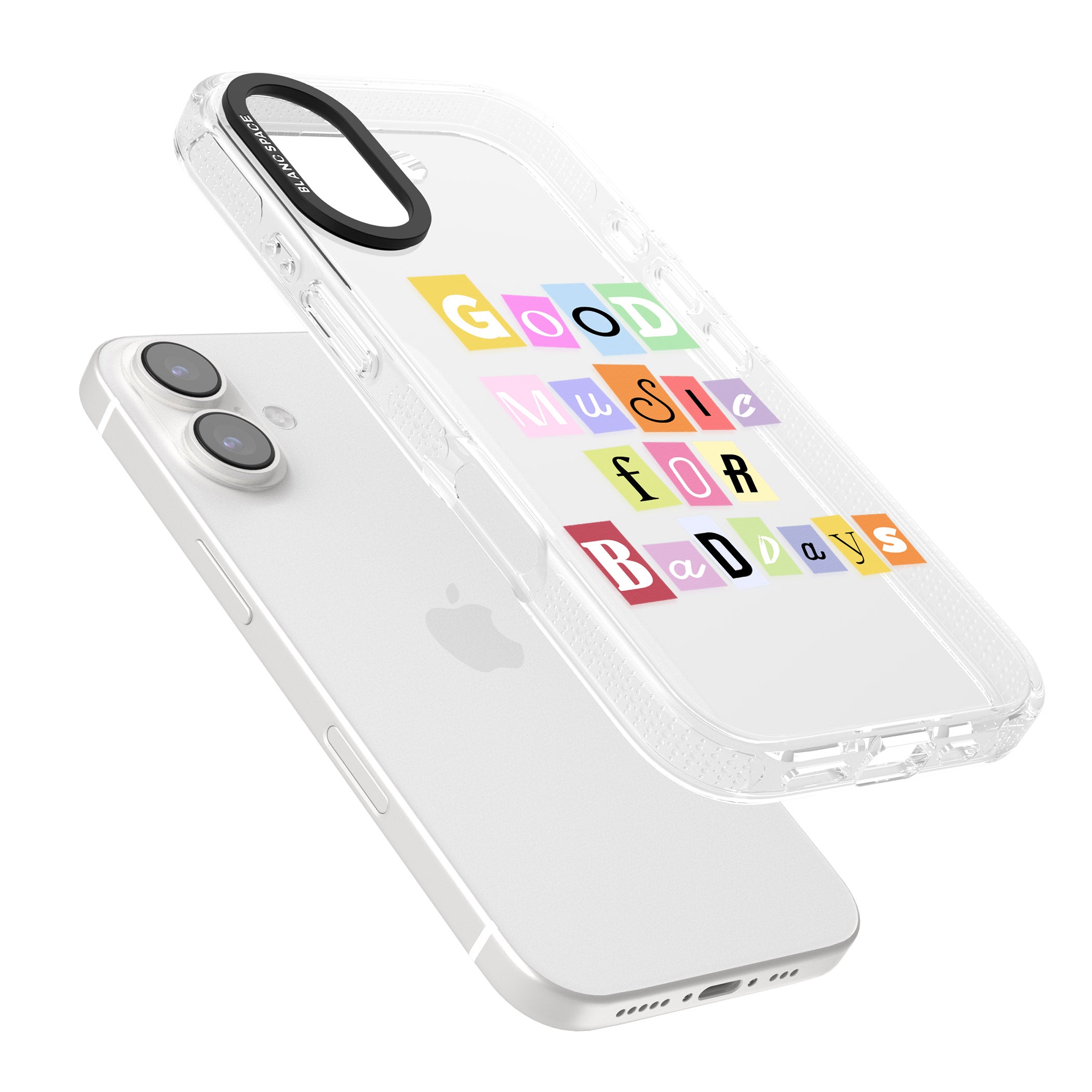 Good Music For Bad Days iPhone 16 / 16 Plus Clear Case Impact Air - Blanc Space