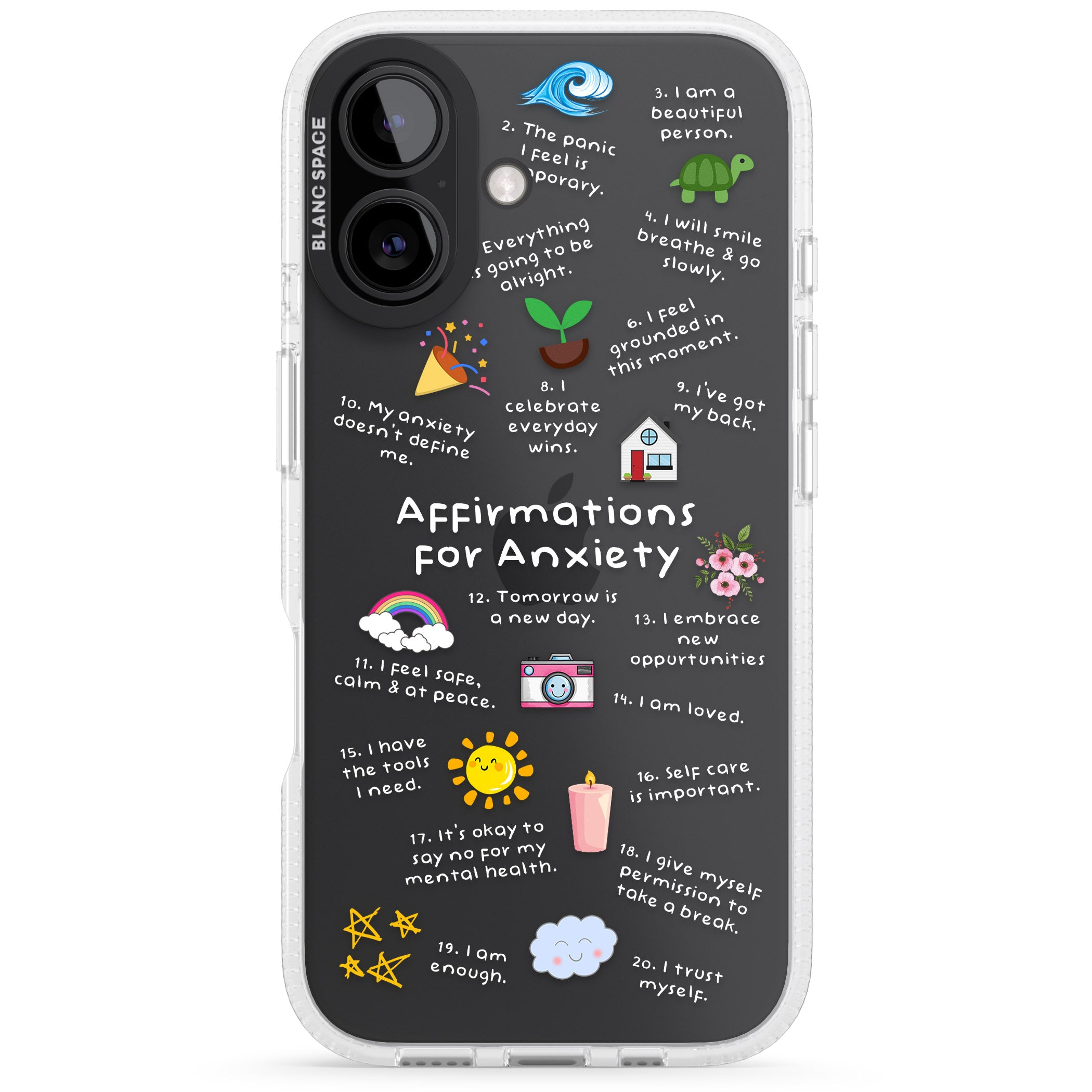 Anxiety White Text iPhone 16 / 16 Plus Clear Case Impact Air - Blanc Space