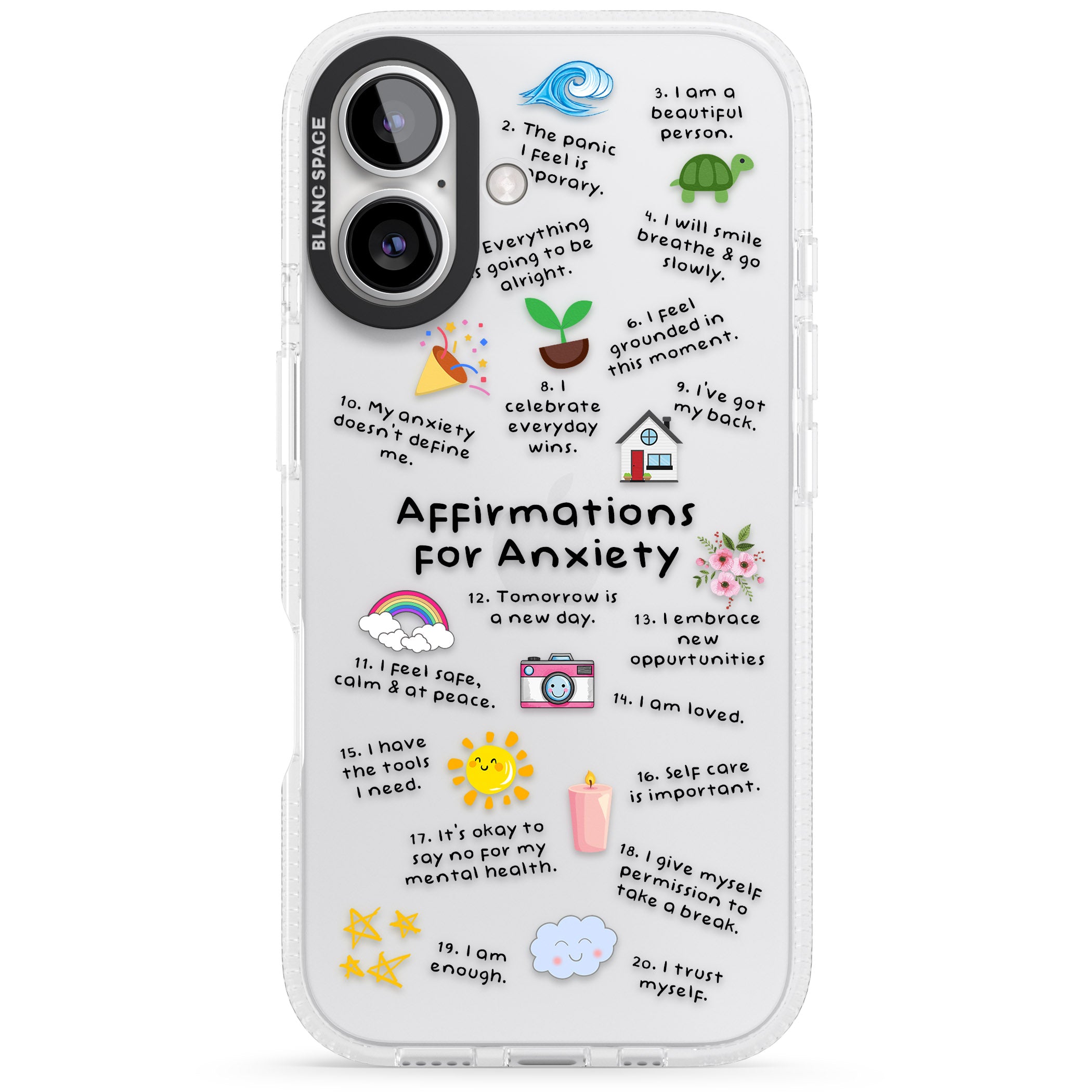 Anxiety Black Text iPhone 16 / 16 Plus Clear Case Impact Air - Blanc Space