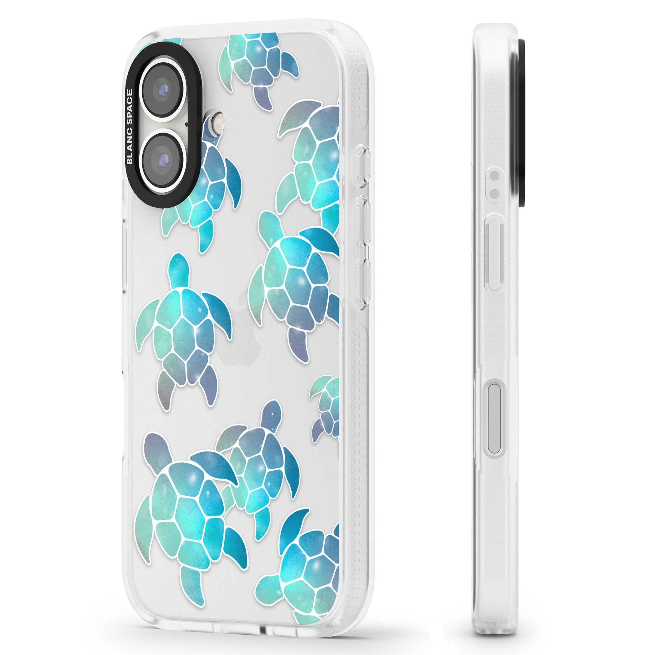 Aqua Space Turtles iPhone 16 / 16 Plus Clear Case Impact Air - Blanc Space