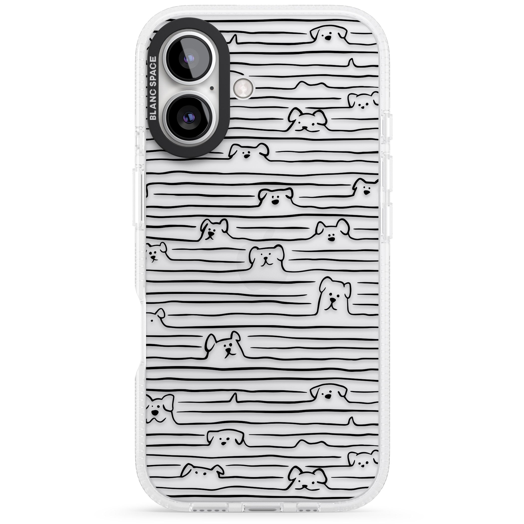 Dog Line Art - Black iPhone 16 / 16 Plus Clear Case Impact Air - Blanc Space