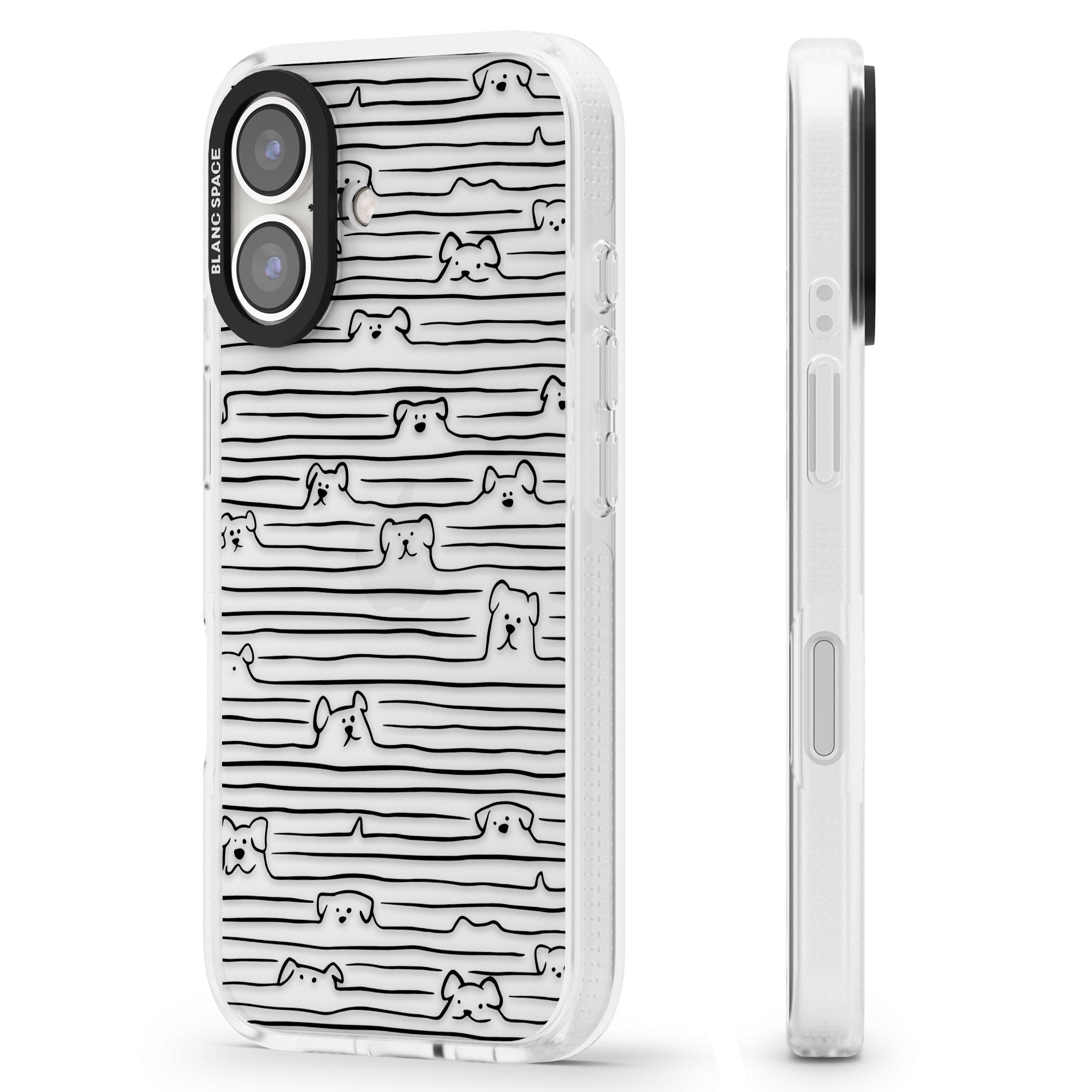 Dog Line Art - Black iPhone 16 / 16 Plus Clear Case Impact Air - Blanc Space