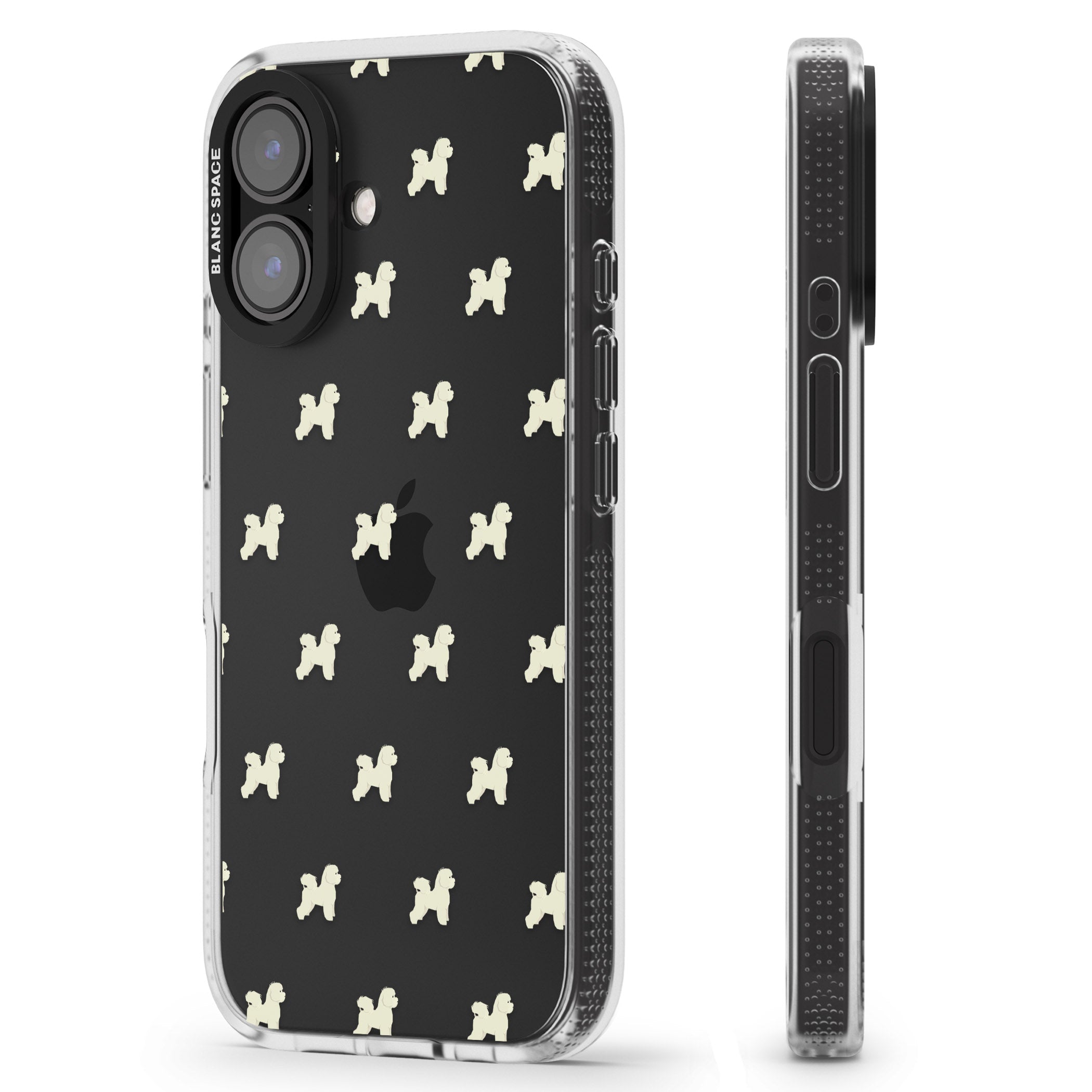 Bichon Frise Dog Pattern Clear iPhone 16 / 16 Plus Clear Case Impact Air - Blanc Space