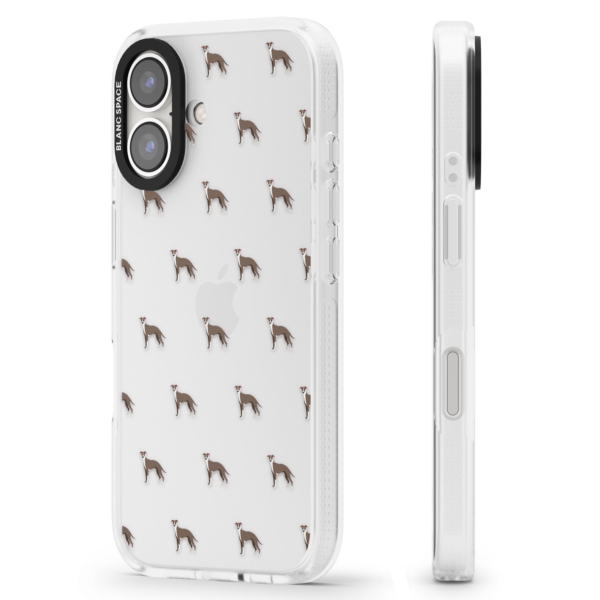 Whippet/Italian Greyhound Dog Pattern Clear iPhone 16 / 16 Plus Clear Case Impact Air - Blanc Space